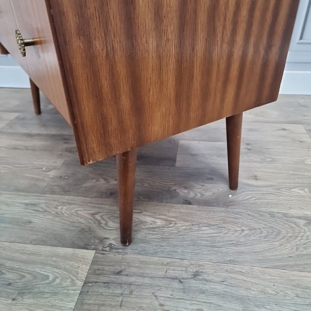 Vintage Retro Mid Century Chest Of 3 Drawers Commode Atomic Legs Teak Scandi photo vintage