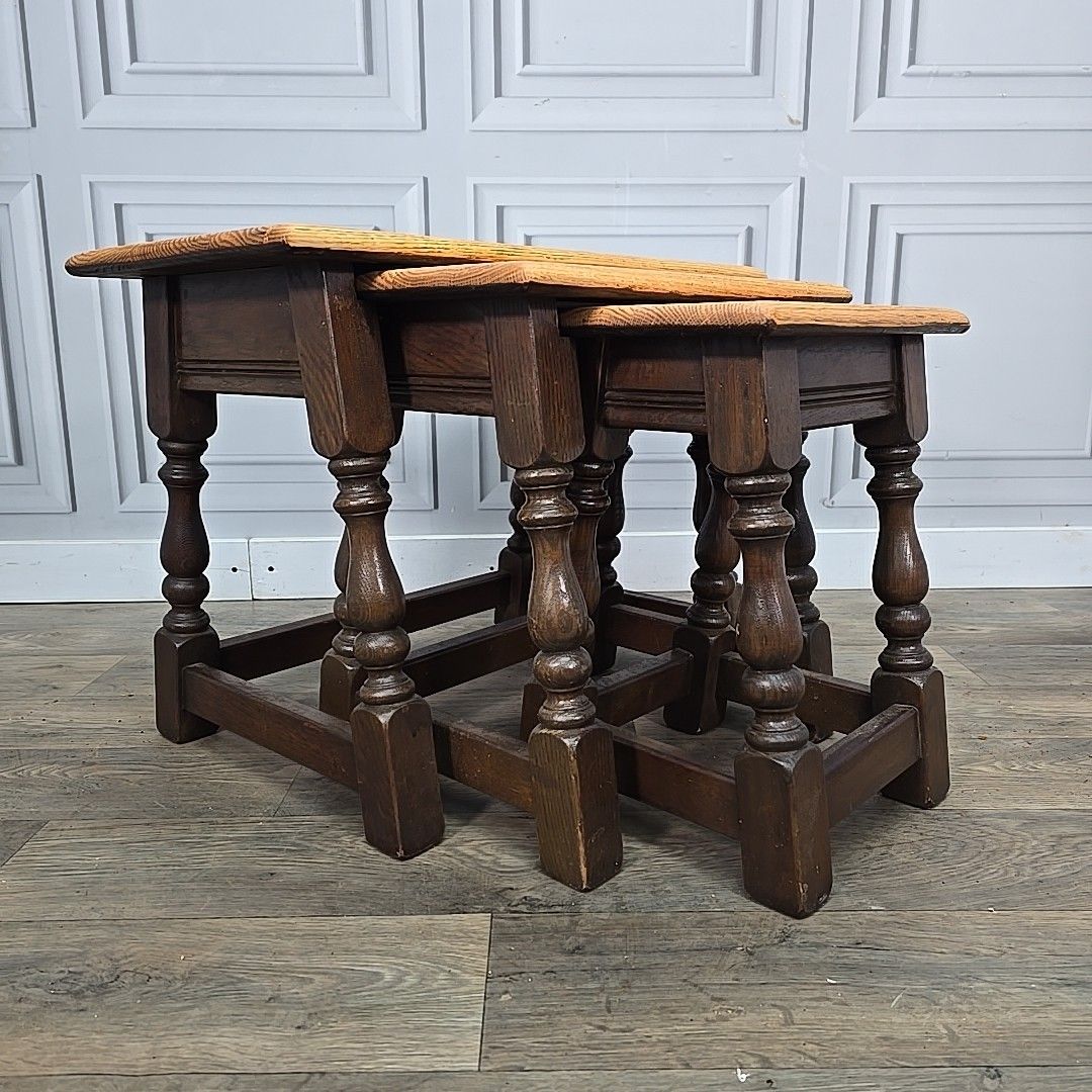 Vintage Nest Of Tables Old Charm Solid Oak Wood Bros – Wooden Jointing Side photo furniture
