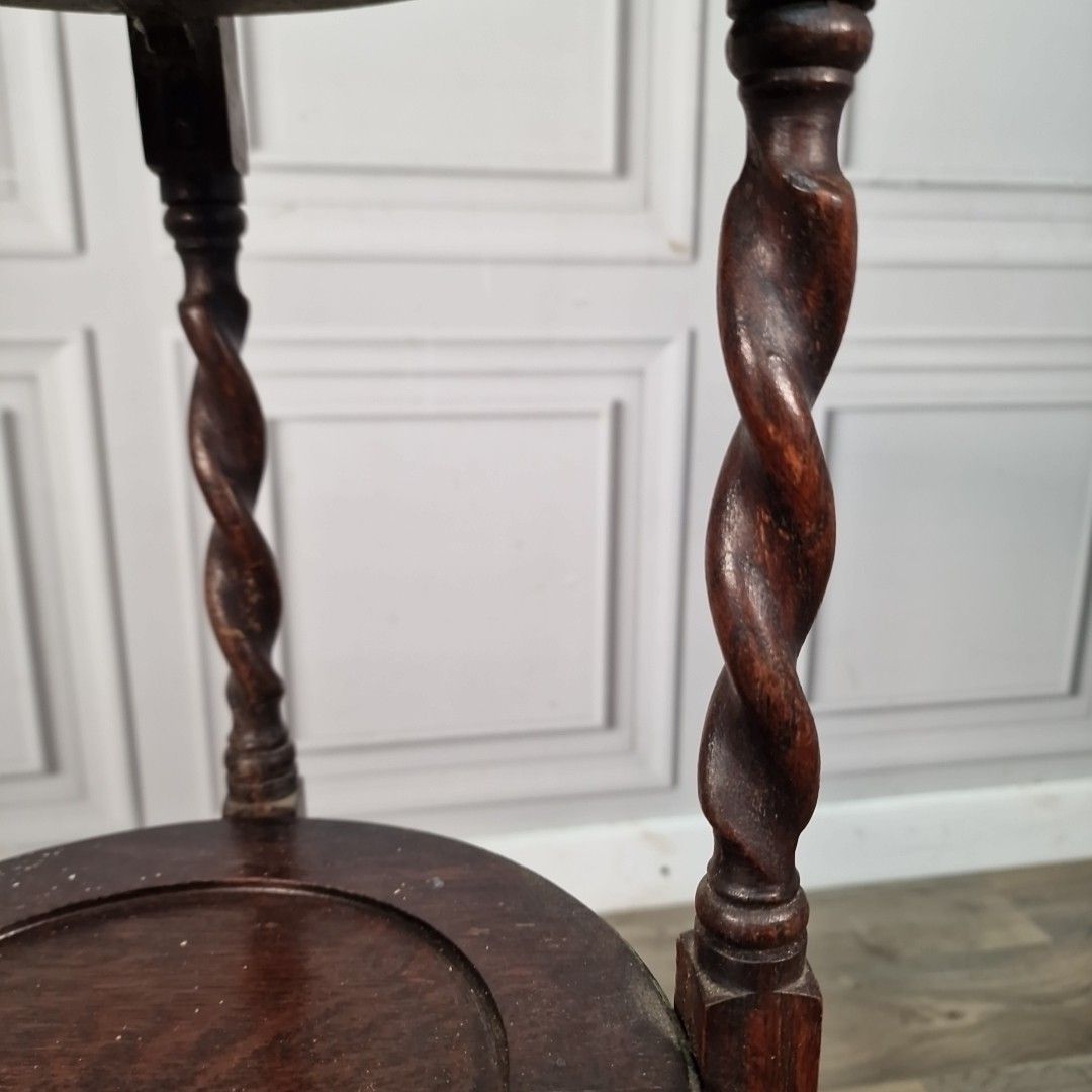 Home Decor Antique Barley Twist 3 Tiered Fixed Muffineer Cake Plant Stand Wooden Solid Oak photo