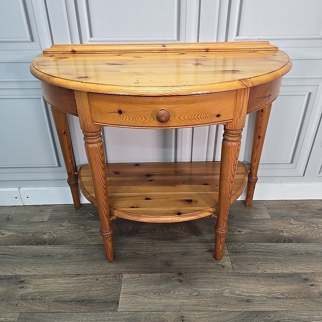 Vintage Ducal Console Table – Solid Pine Half Moon Hall Table Drawer Demi Lune photo Furniture