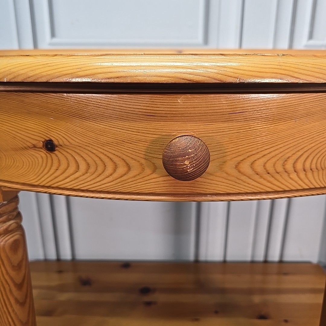 photo for sale Vintage Ducal Console Table – Solid Pine Half Moon Hall Table Drawer Demi Lune
