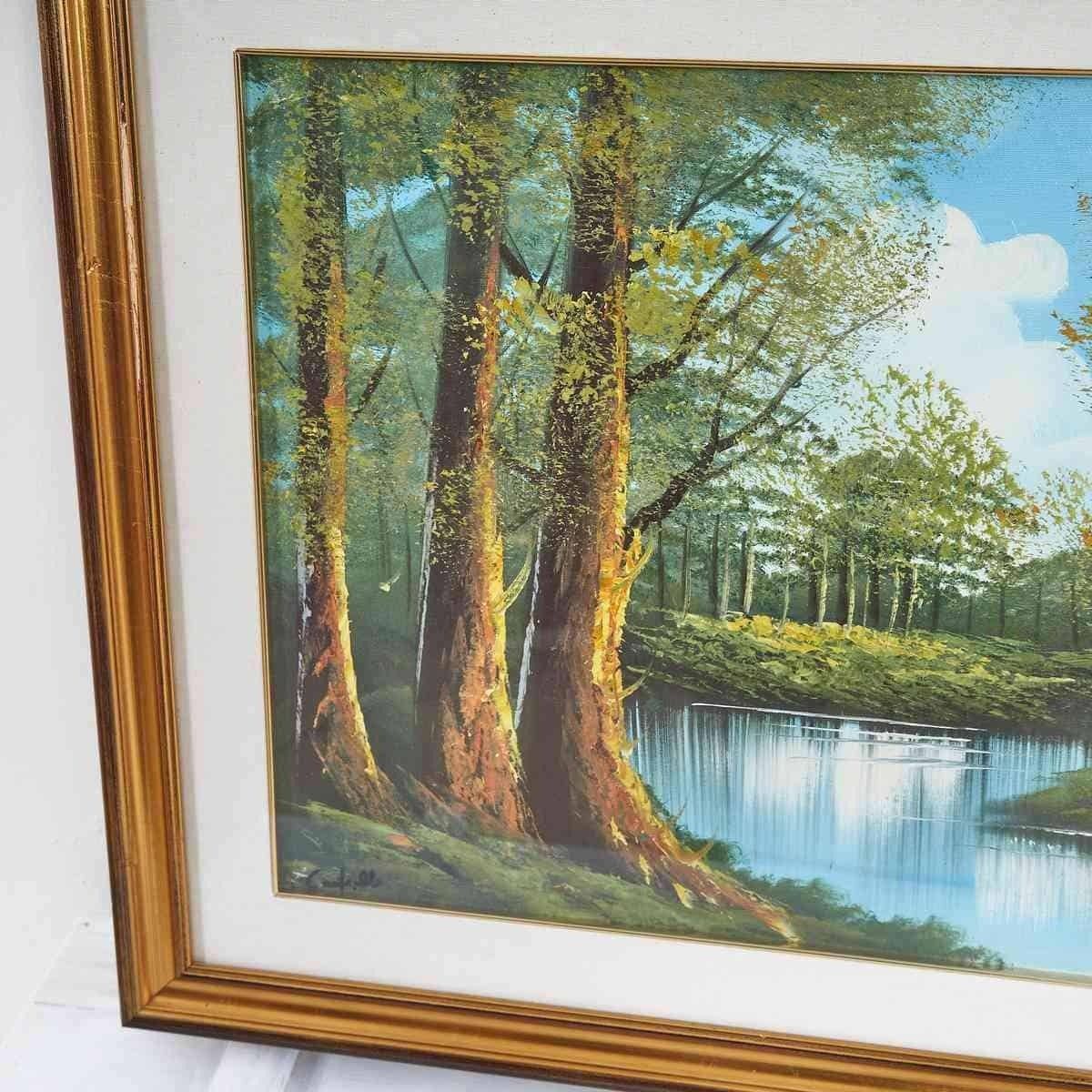 Oil On Canvas Elegant Landscape Painting With Golden Frame, 1980s photo furniture
