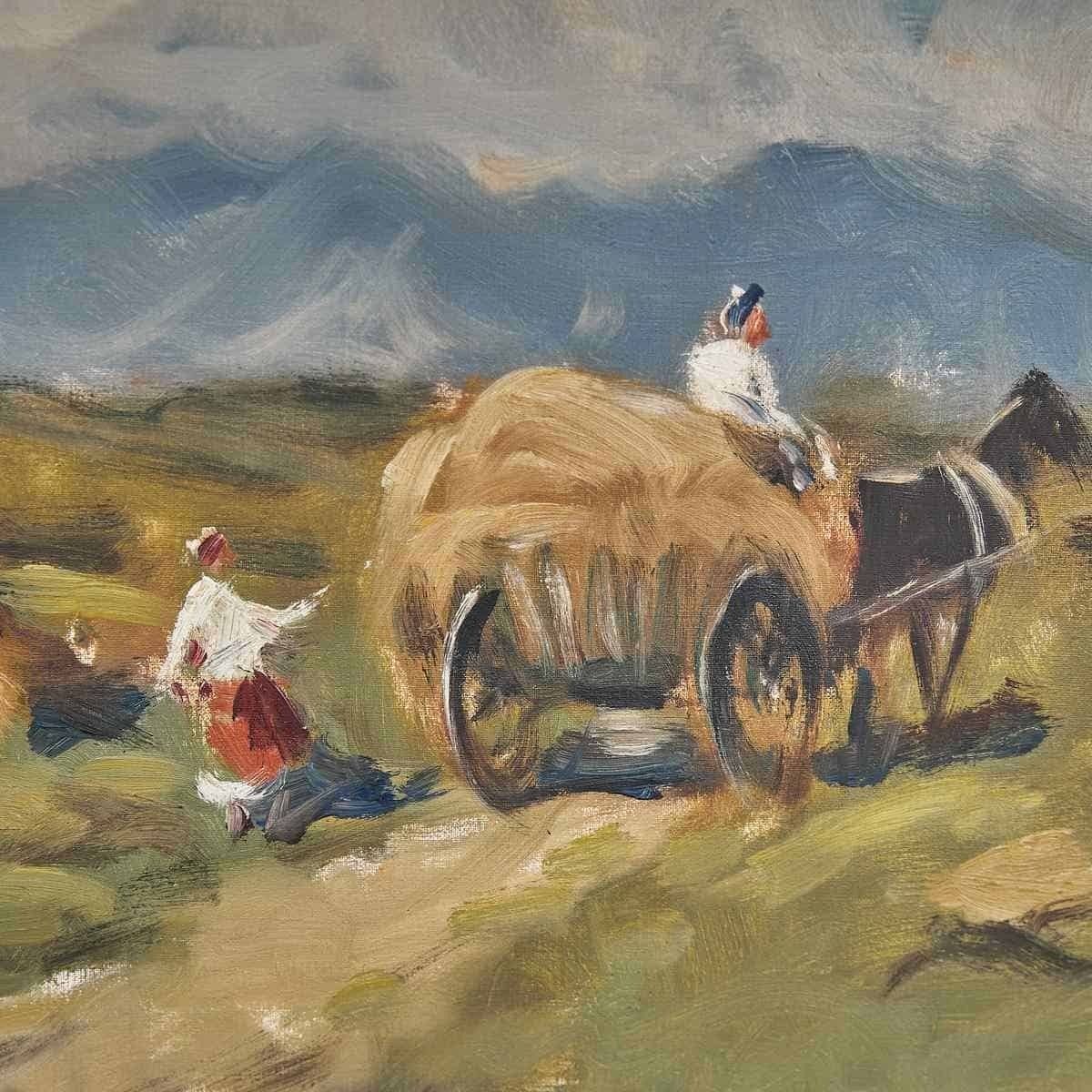 Oil On Canvas Hay Harvest Unique Work Of Art By Juan Gress photo for sale