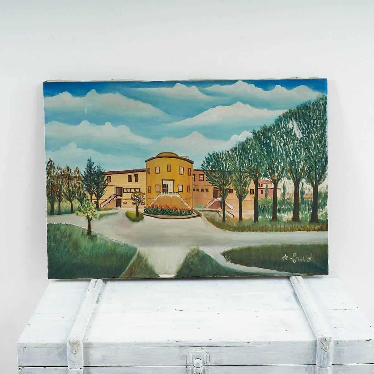 Vintage Oil On Canvas Of Ferrara Architecture, 1970s, Painter From Ferrara (Italy)