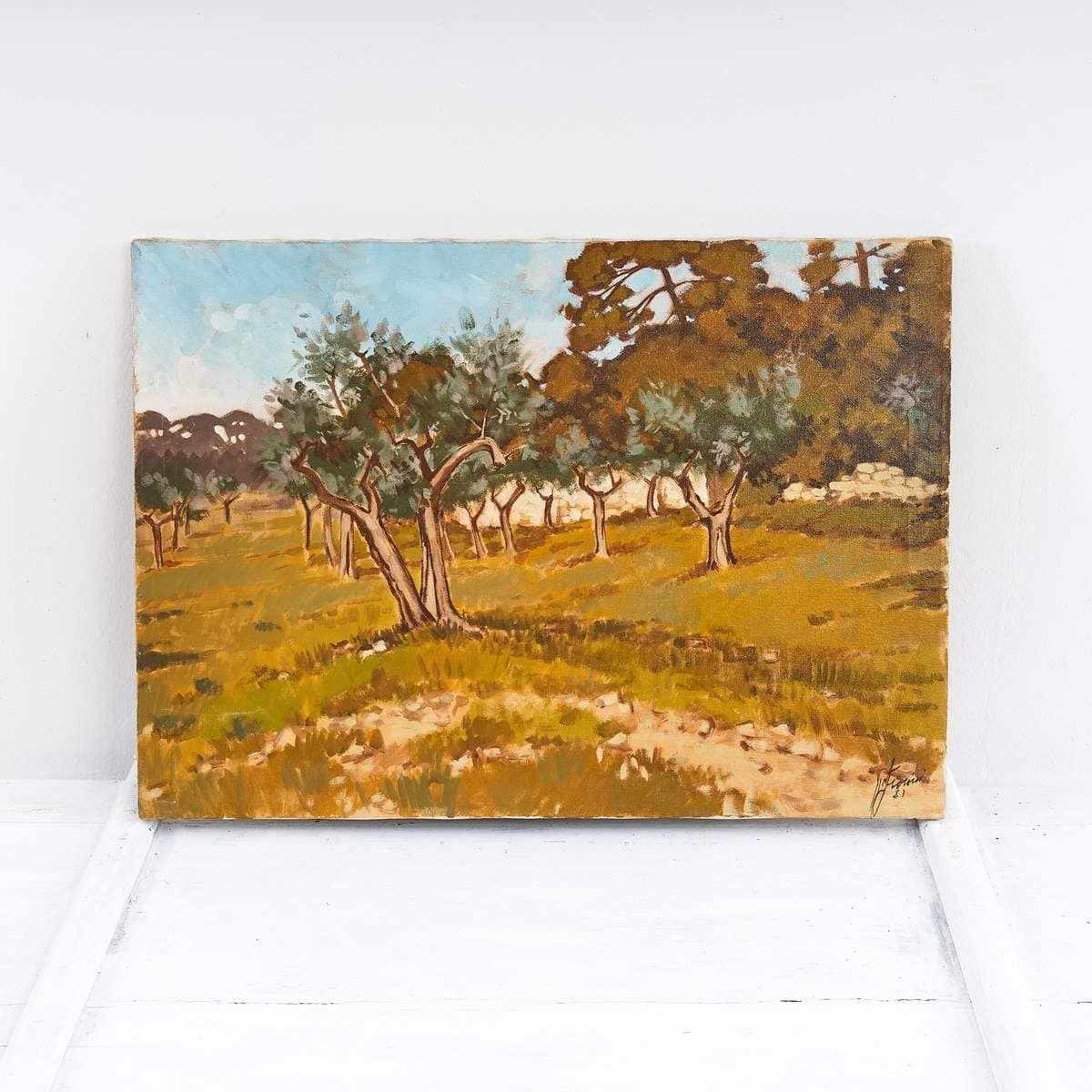 Oil On Canvas Rural Landscape By Unidentified Artist, 1980s