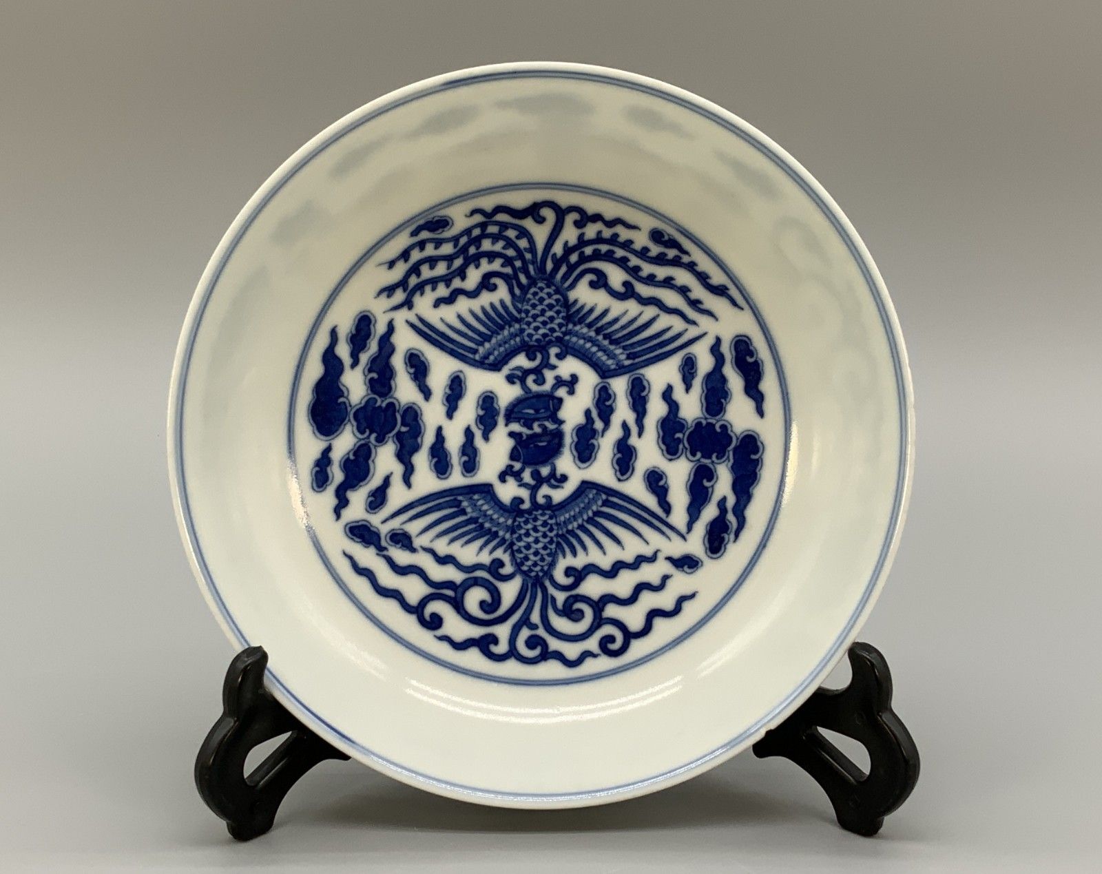 Chinese Blue And White Porcelain Double Phoenix Dish Tongzhi Period Bowl Plate photo Home Decor