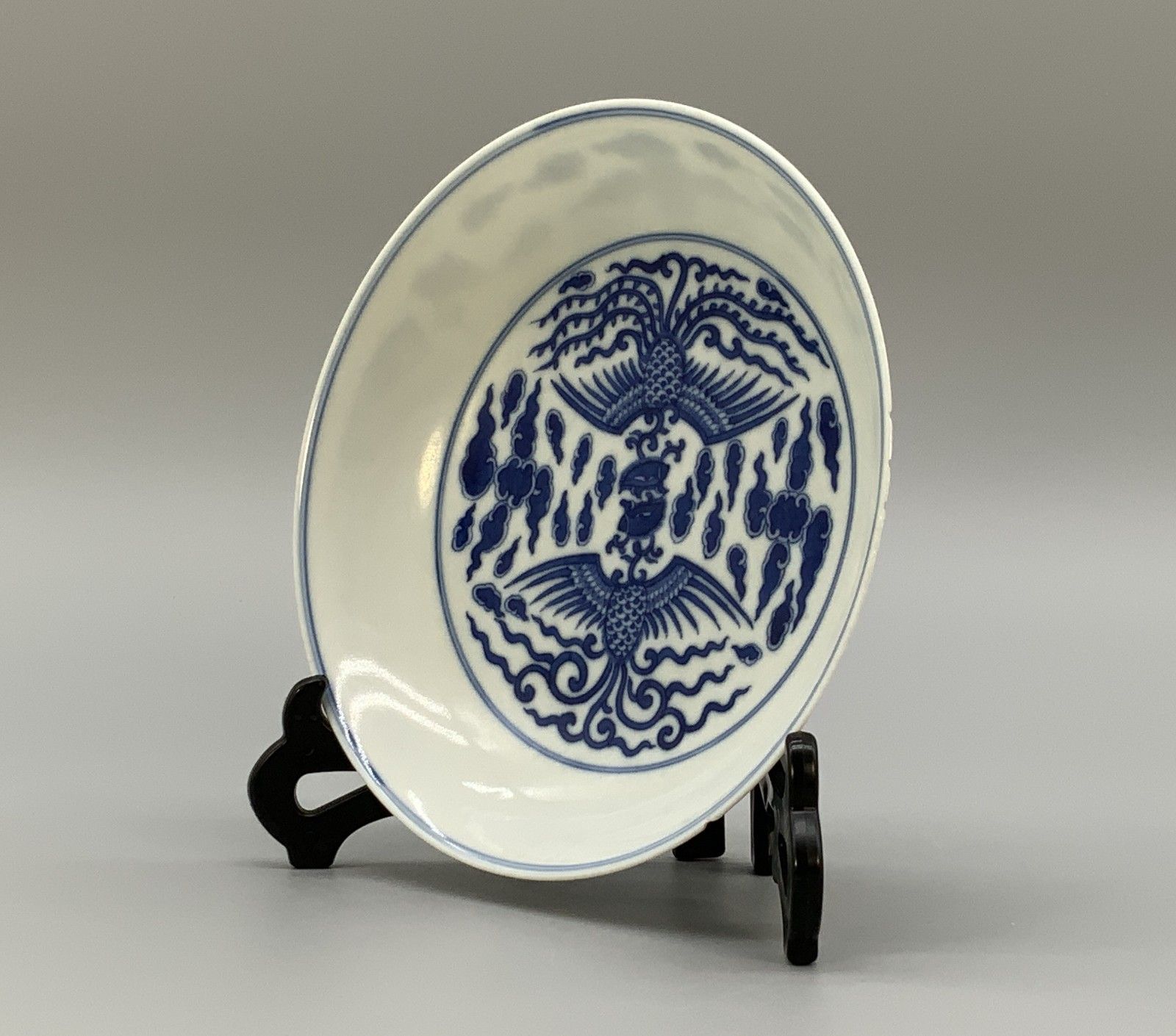 Chinese Blue And White Porcelain Double Phoenix Dish Tongzhi Period Bowl Plate photo 1425.0