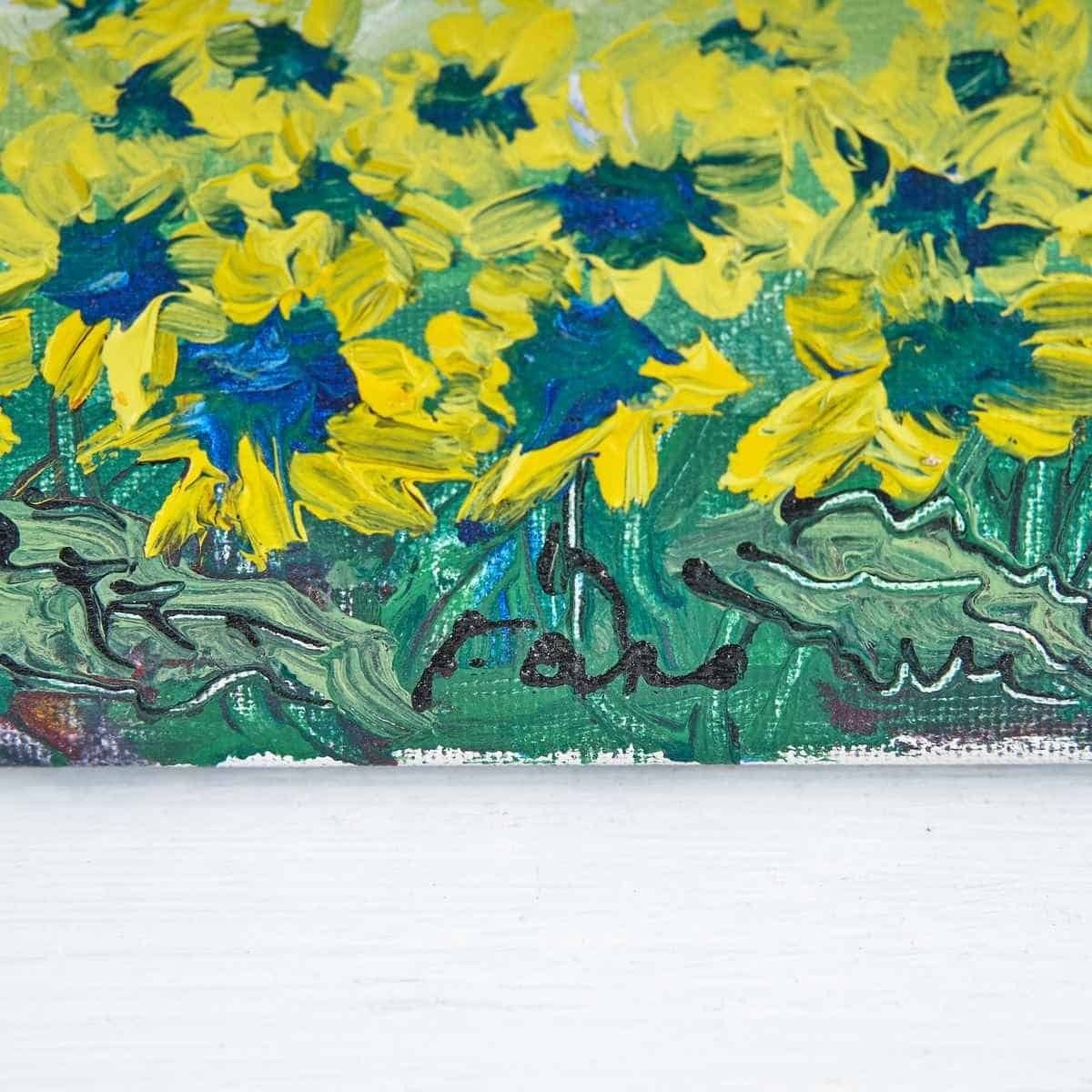 Oil On Canvas Field Of Sunflowers Extending Towards The Horizon. photo furniture