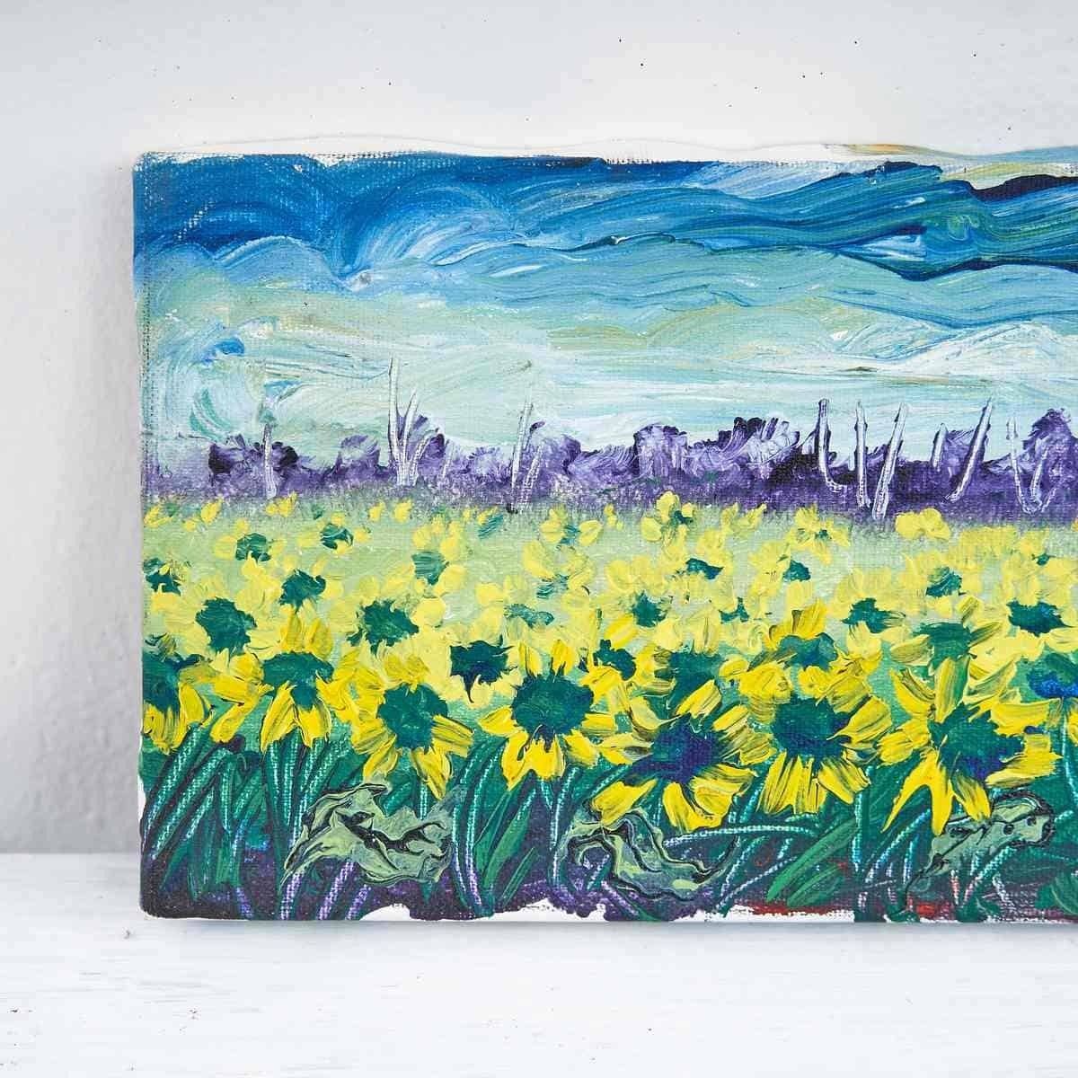 Oil On Canvas Field Of Sunflowers Extending Towards The Horizon. photo for sale