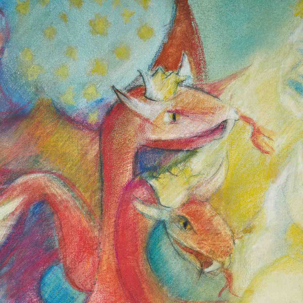 Pastels On Canvas, Vibrant Fresco With Dragons And Mythological Figures, Vintage. photo furniture