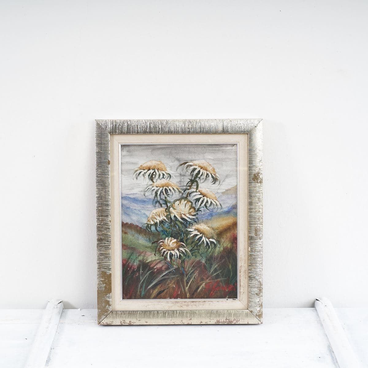 Oil On Canvas Flowers On Mountain Background: Unique Artwork By Giovanni Lovetti, Painter From Ferrara (Italy).