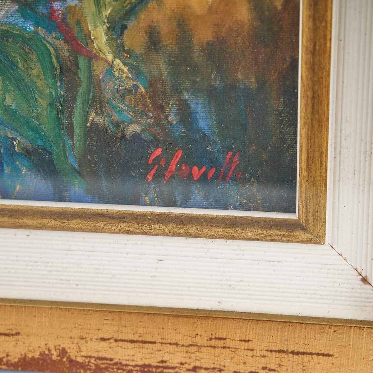Oil On Canvas Refined Painting With Sunflowers By Giovanni Lovetti, Painter Born In Ferrara. photo furniture
