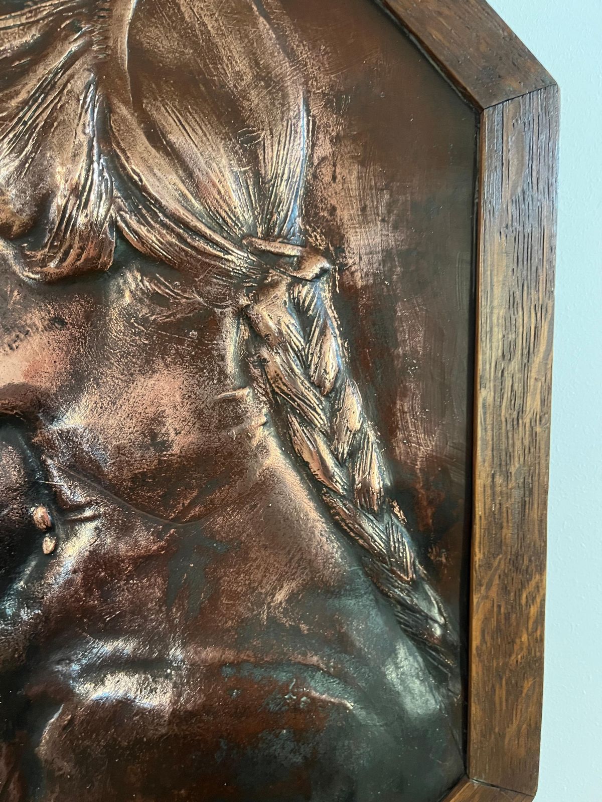 Aesthetic Movement Bronze Plaque Of A Lady In Oak Frame Handmade, Circa 1875 photo 1450.0