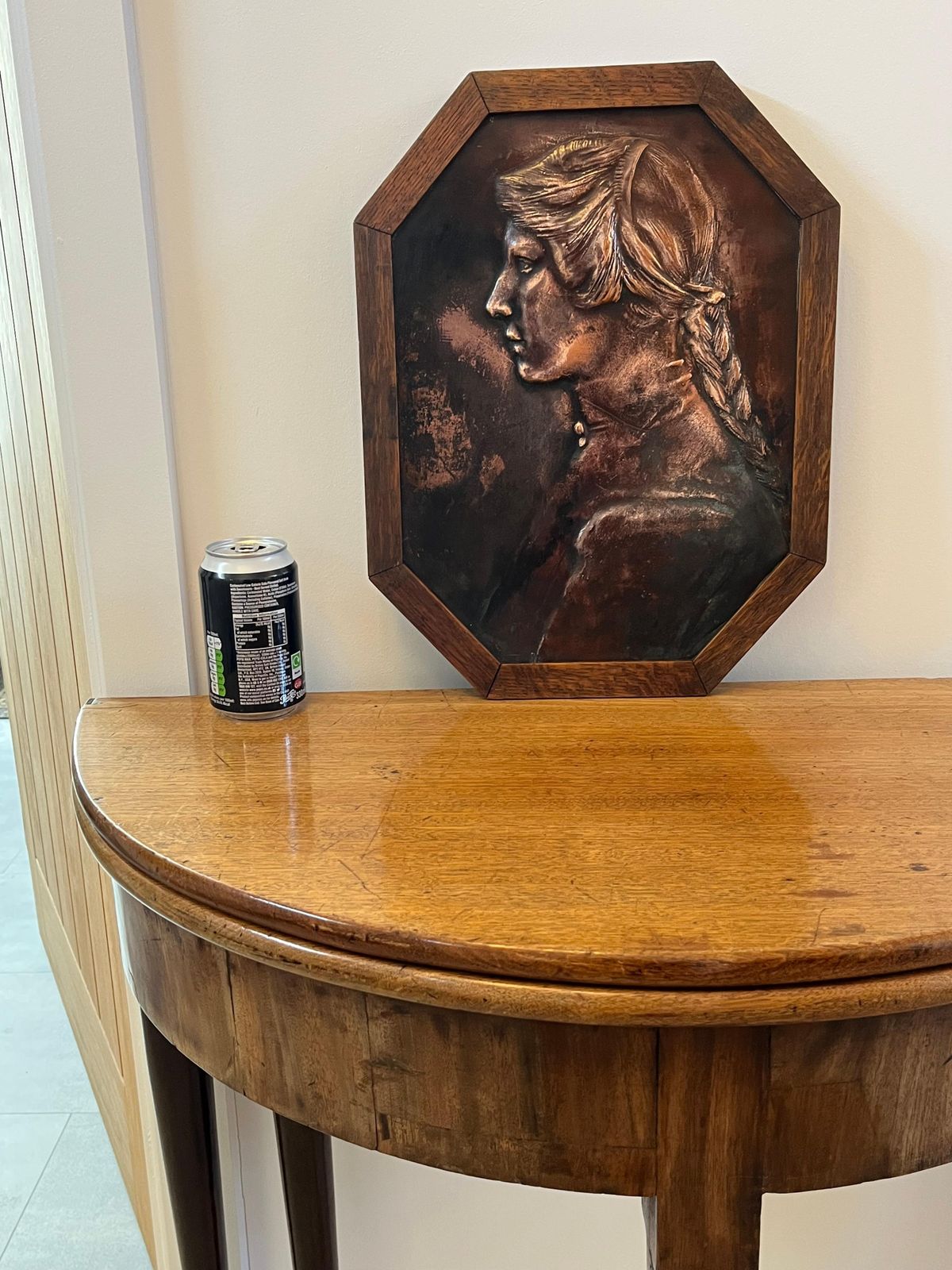 photo buy Aesthetic Movement Bronze Plaque Of A Lady In Oak Frame Handmade, Circa 1875