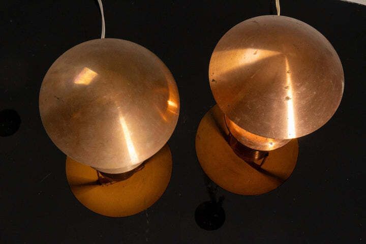 Table Lamps, Mid Century Copper Mushroom Shape, Vladimír Havel Kovona, 1960s, Czechoslovakia photo furniture