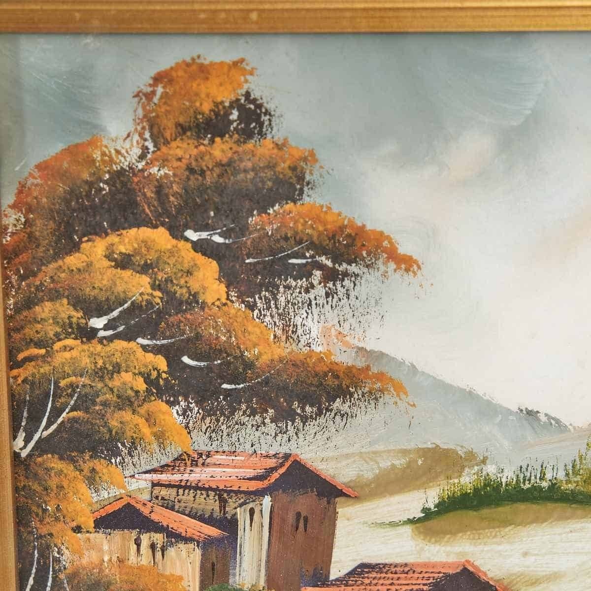 Oil On Panel Autumn Landscape Hand Painted, 1980s photo for sale