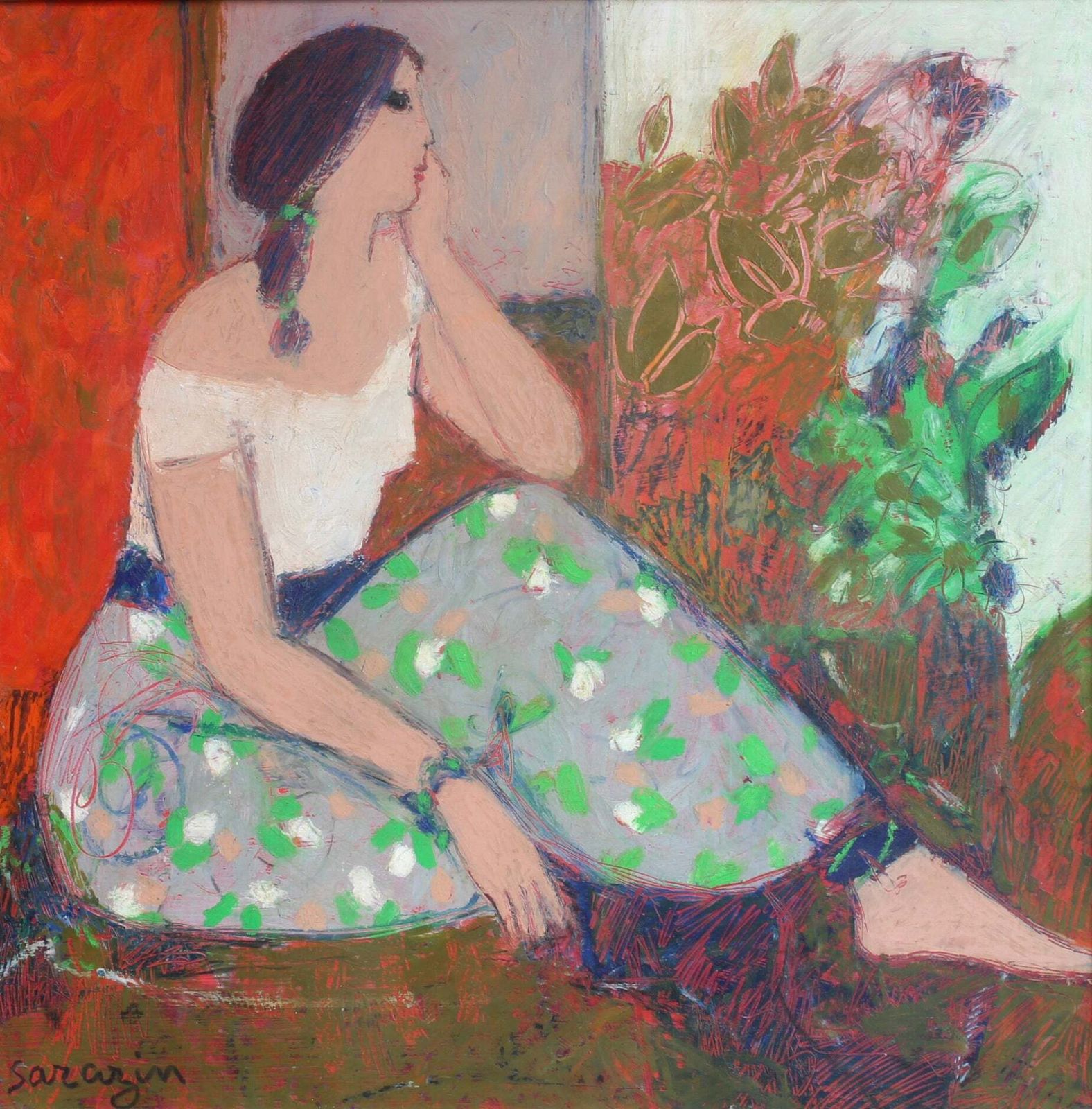 'Portrait Of A Pensive Woman' By Michel Sarazin (Circa 2000) photo furniture