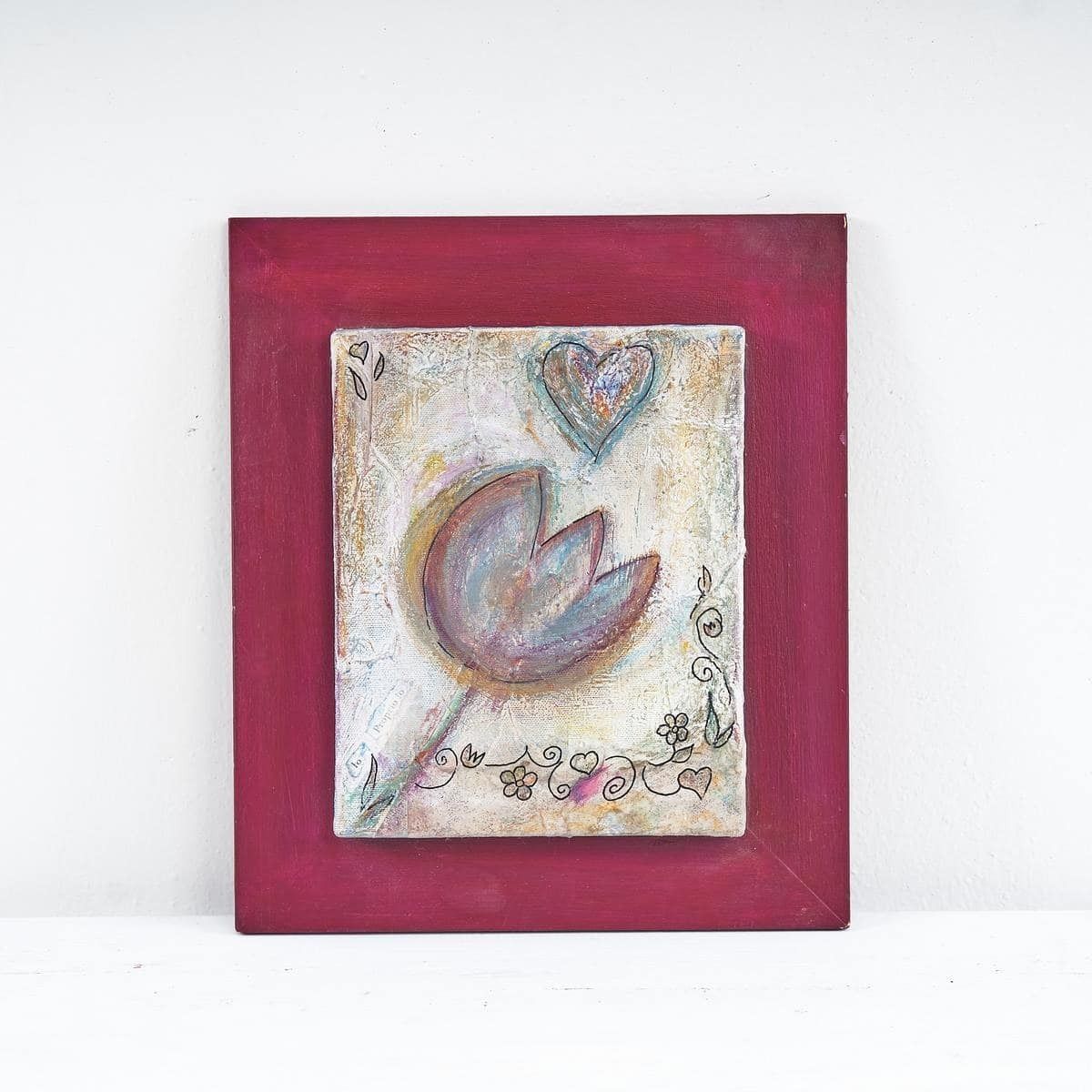 Mixed Media Flowers Hand Painted On Canvas Elegant Work Of Art