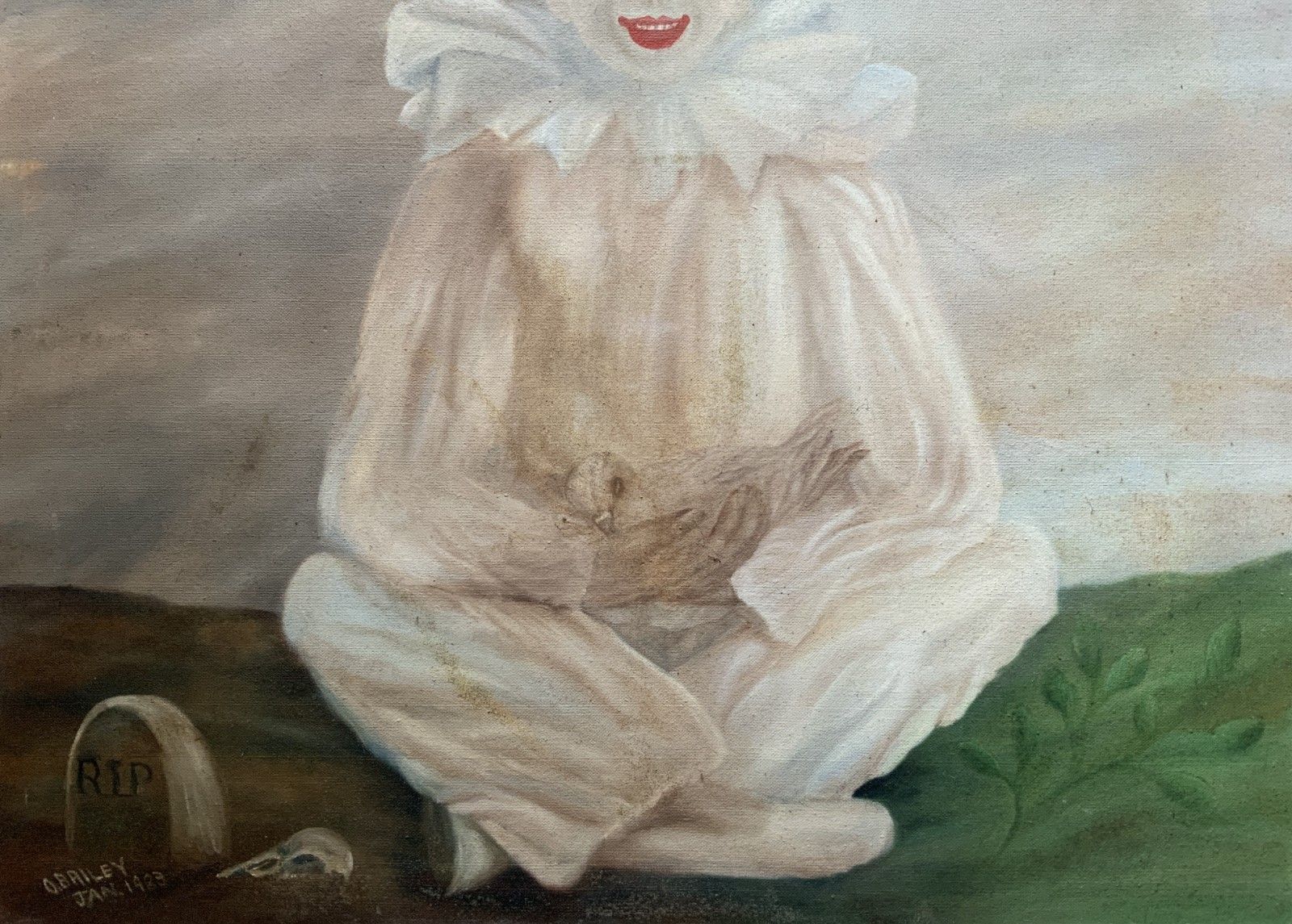 Large Circus Clown Portrait Painting Original Vintage 20th Century photo 389.0