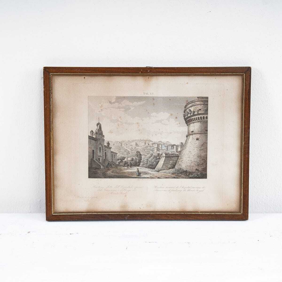 Historical Engraving On Paper With Wooden Frame