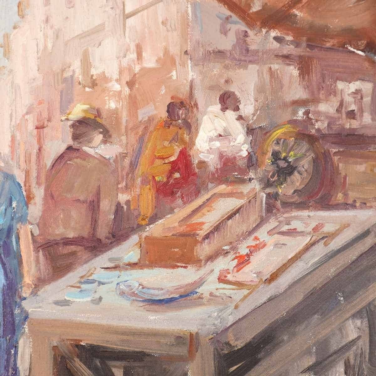 Extraordinary Painting On Canvas Of Market Life, Attributed To Giovanni Pisani photo Art