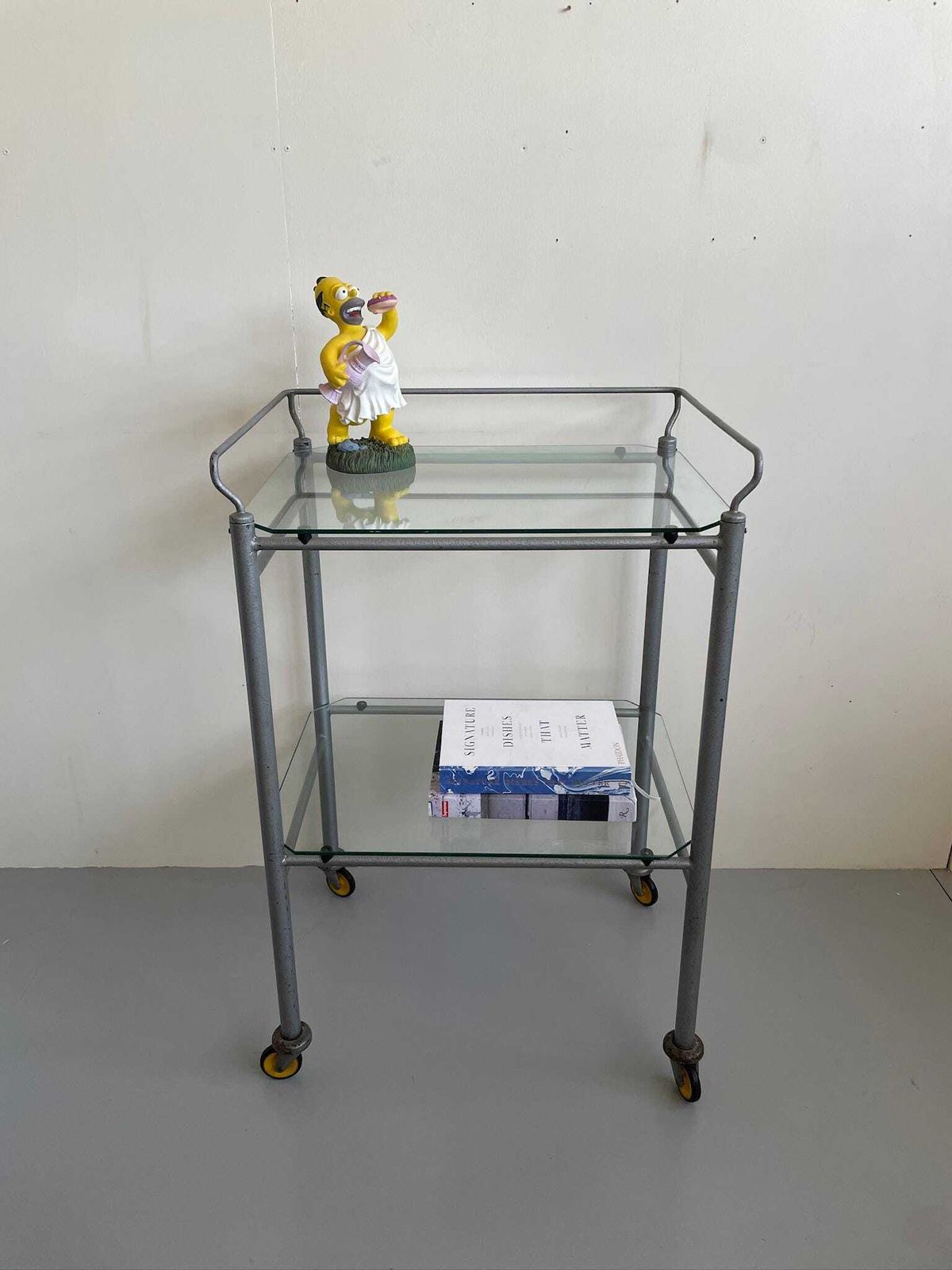 Vintage Industrial Or Medical Tubular Metal Trolley With Glass Shelves photo furniture