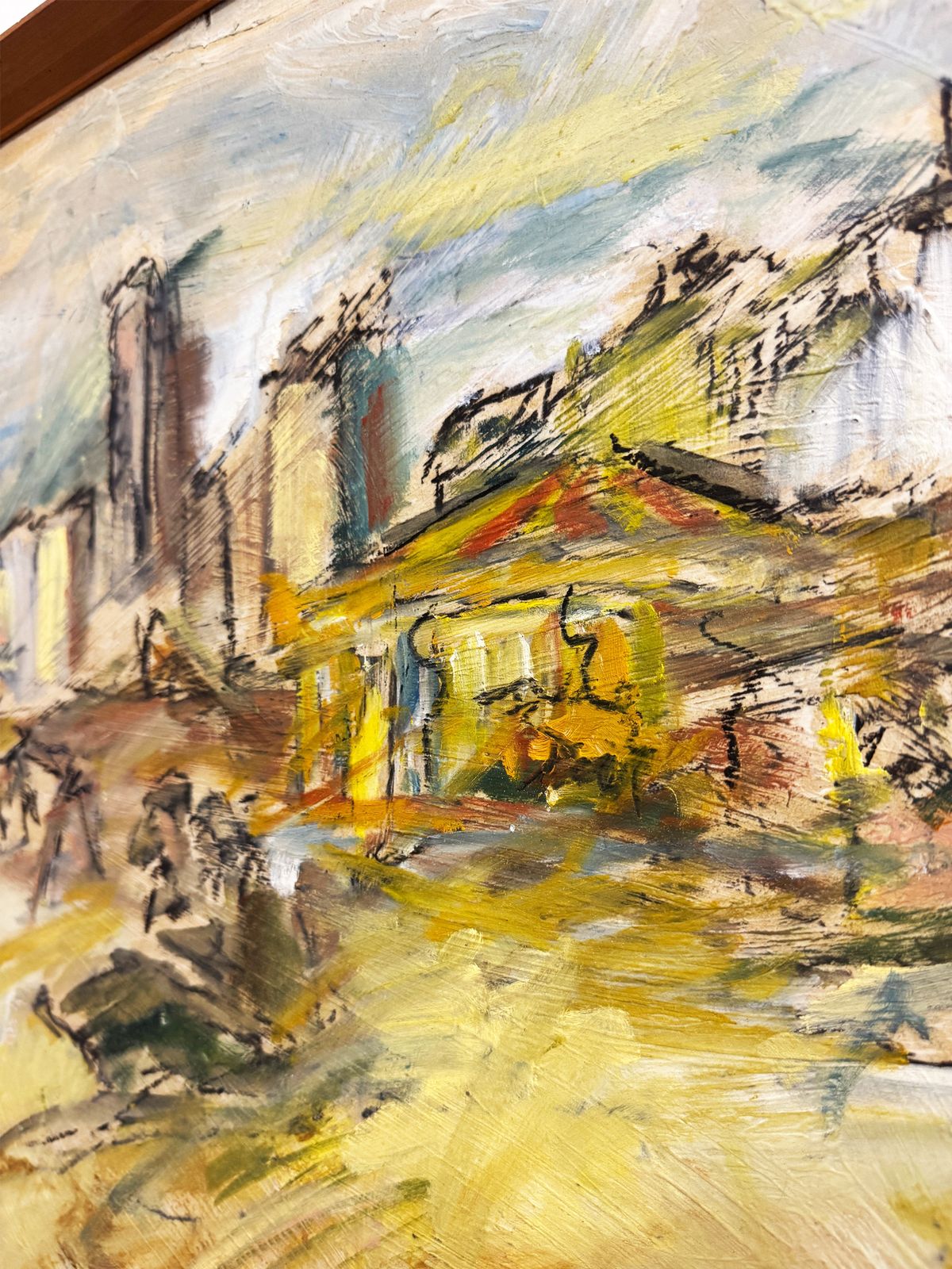 Mid Century Style Expressionist Coastal Fairground Oil Painting Signed F. Robbins photo furniture
