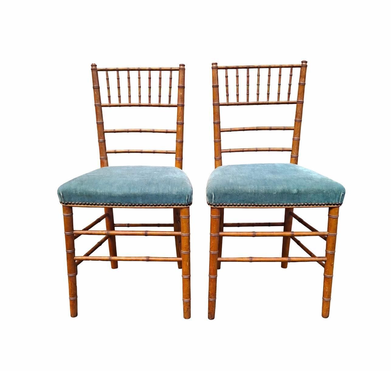 Pair Of Antique French Napoleon III Faux Bamboo Side Chairs