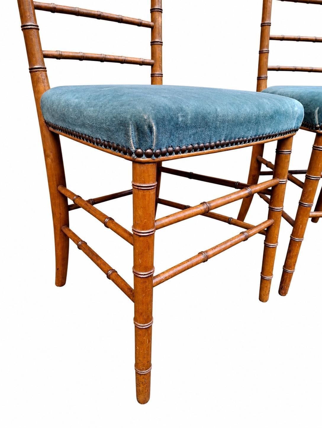 Pair Of Antique French Napoleon III Faux Bamboo Side Chairs photo Furniture