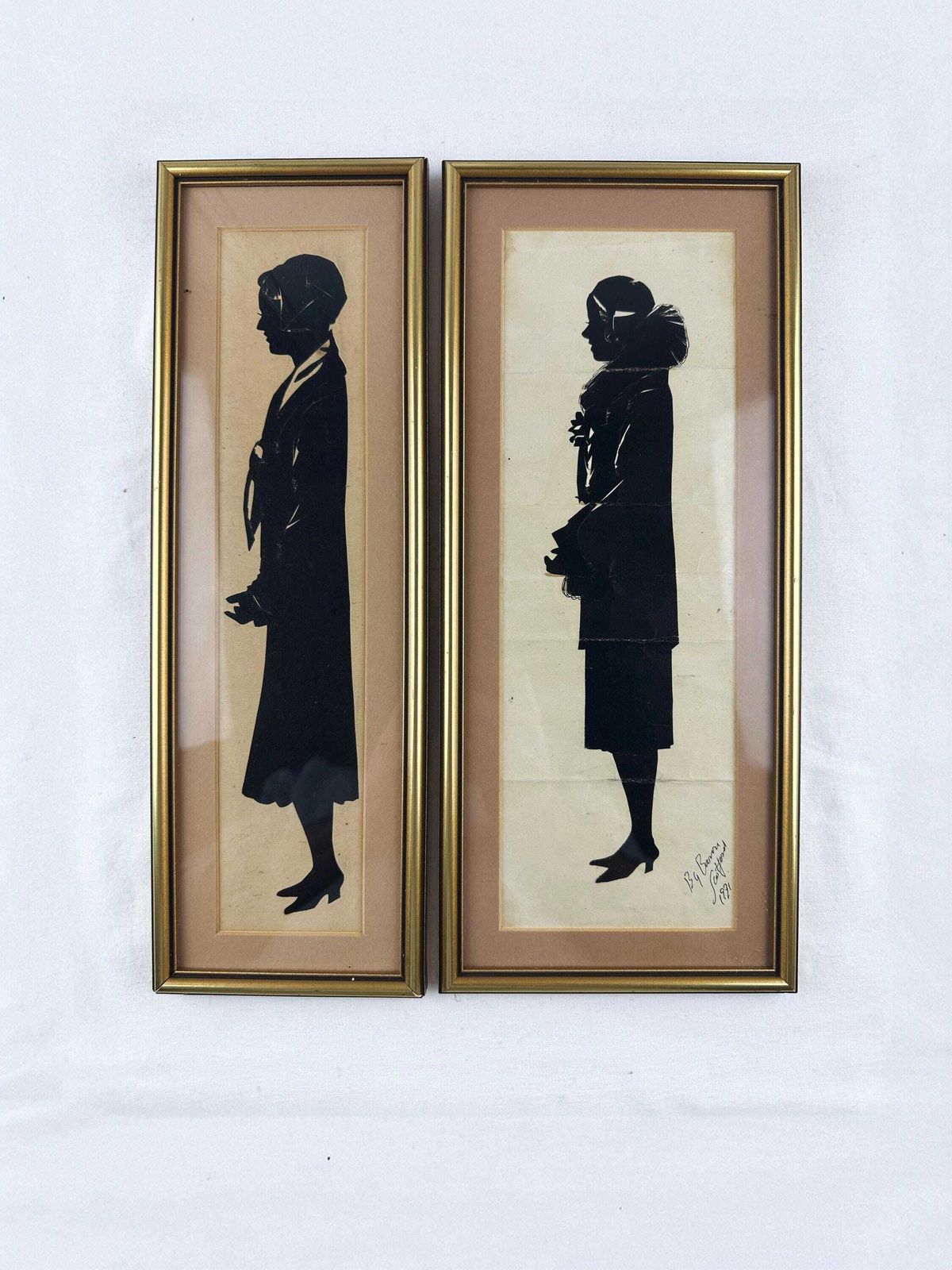 A Pair Of Silhouette Paper Cut Ladies By Artist Baron Scotford 1931 photo buy