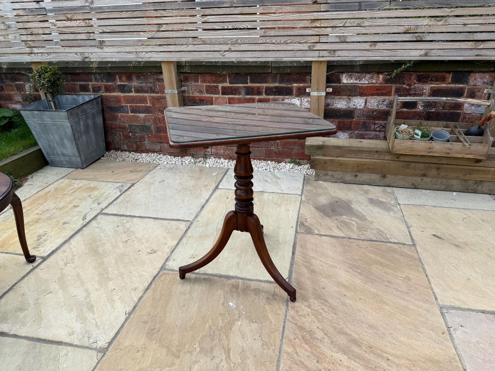 Antique Victorian Mahogany Wine Table, Pedestal Base And Glass Top photo vinterior