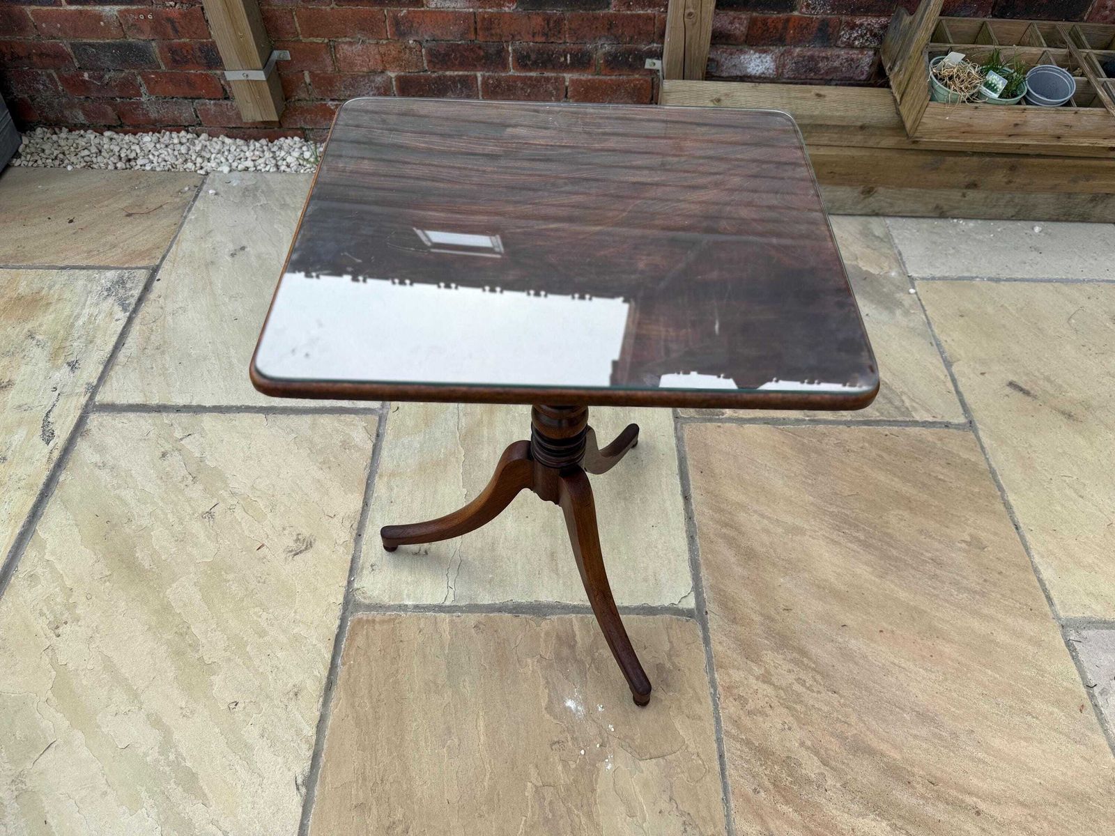 photo buy Antique Victorian Mahogany Wine Table, Pedestal Base And Glass Top