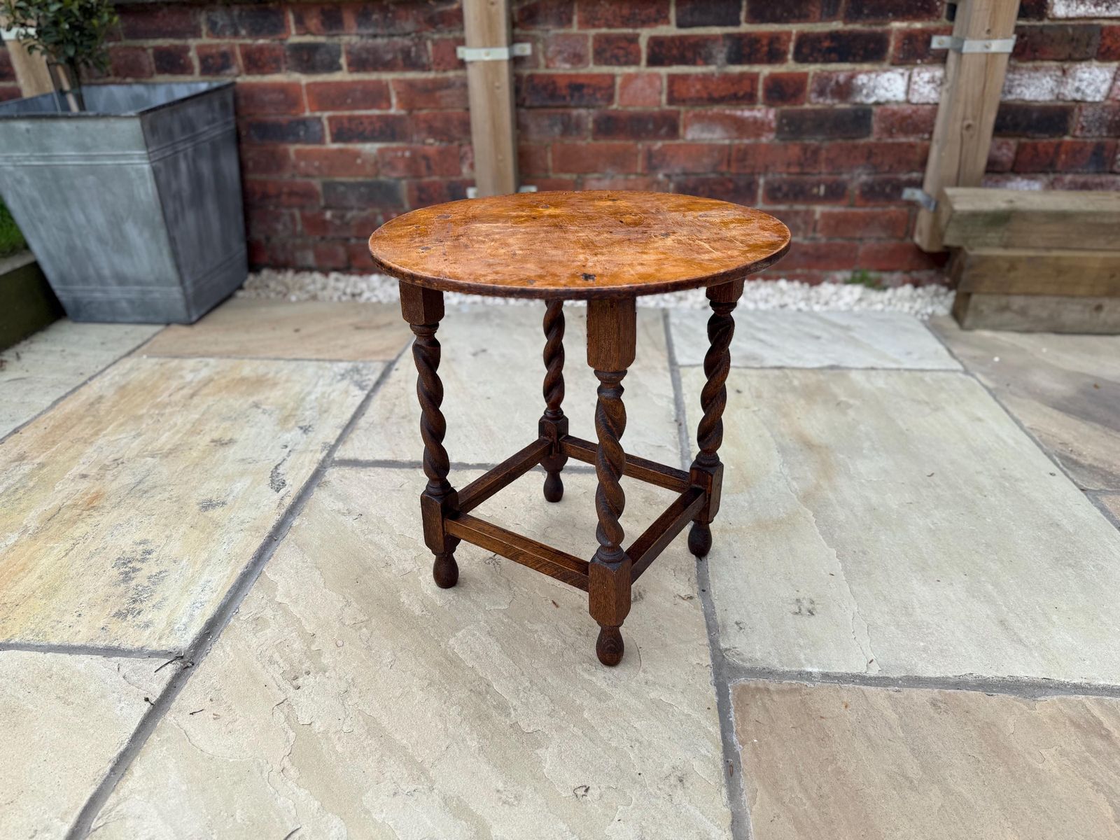 75.0 Antique Side Table With Barley Twist Legs. Victorian Oak Occasional Table photo
