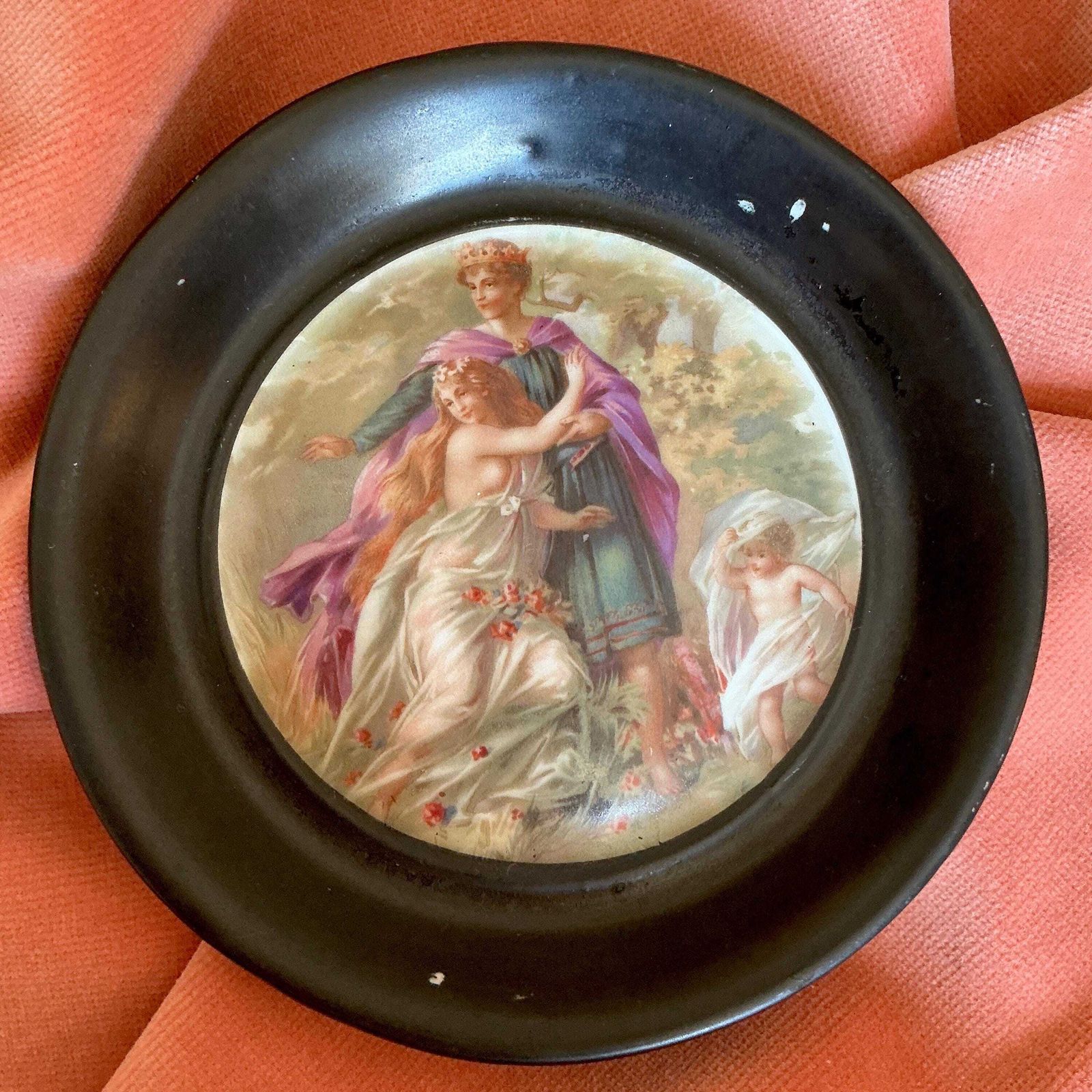 Victorian Fairy Paintings On Porcelain. Wall Plaques Pair, Royal Vienna Style. photo for sale