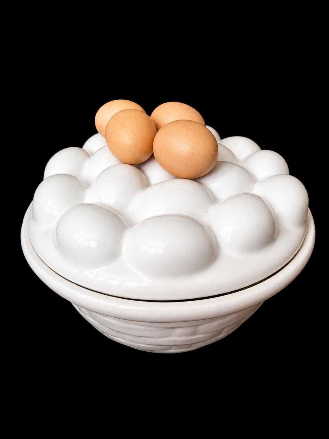 Vintage Italian Majolica Egg Tureen With Lid – Mid Century Ceramic Bowl, Farmhouse Kitchen Decor photo for sale
