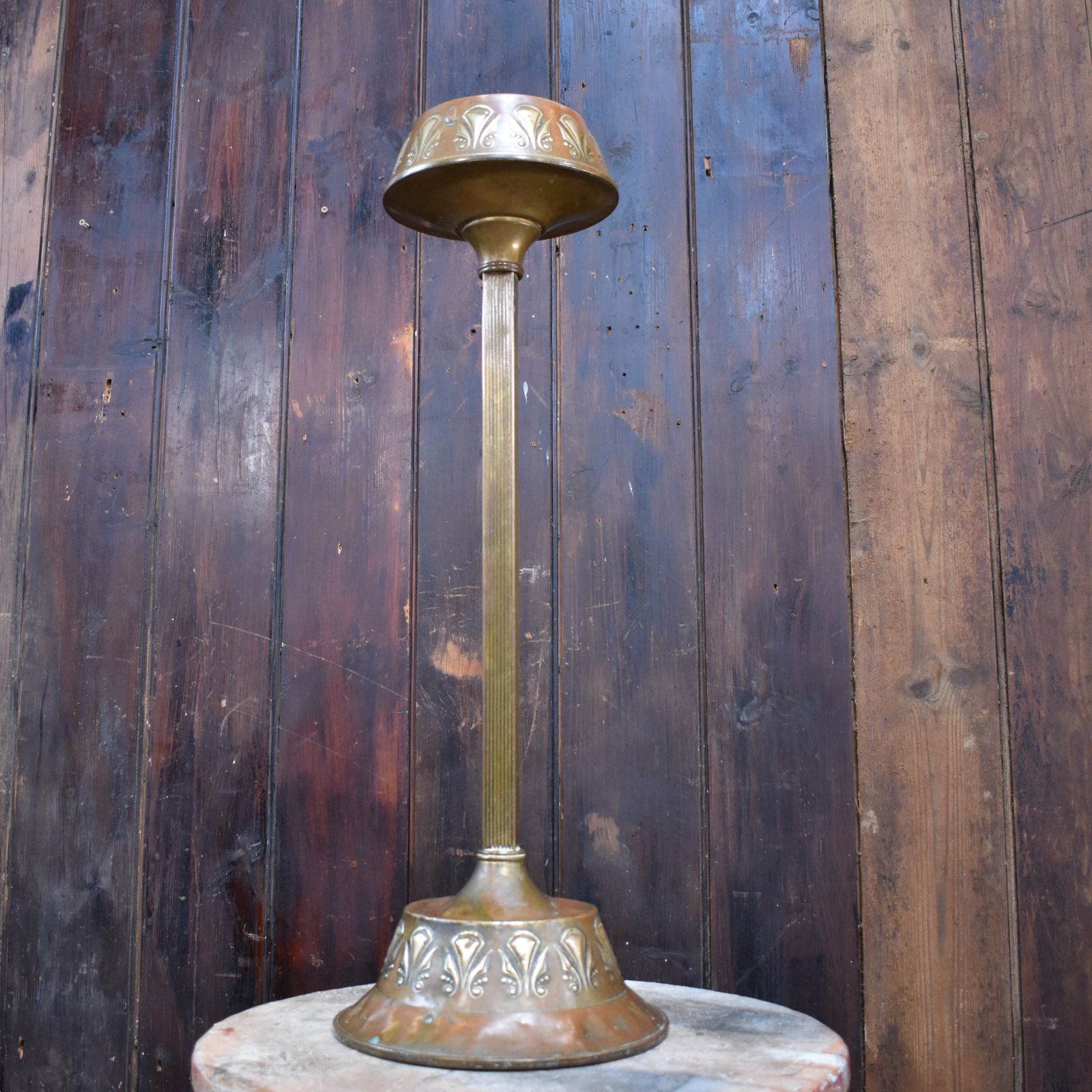 Antique Royal Daalderop Holland Kmd Repousse Brass Column Jardiniere Plant Stand photo 87.0