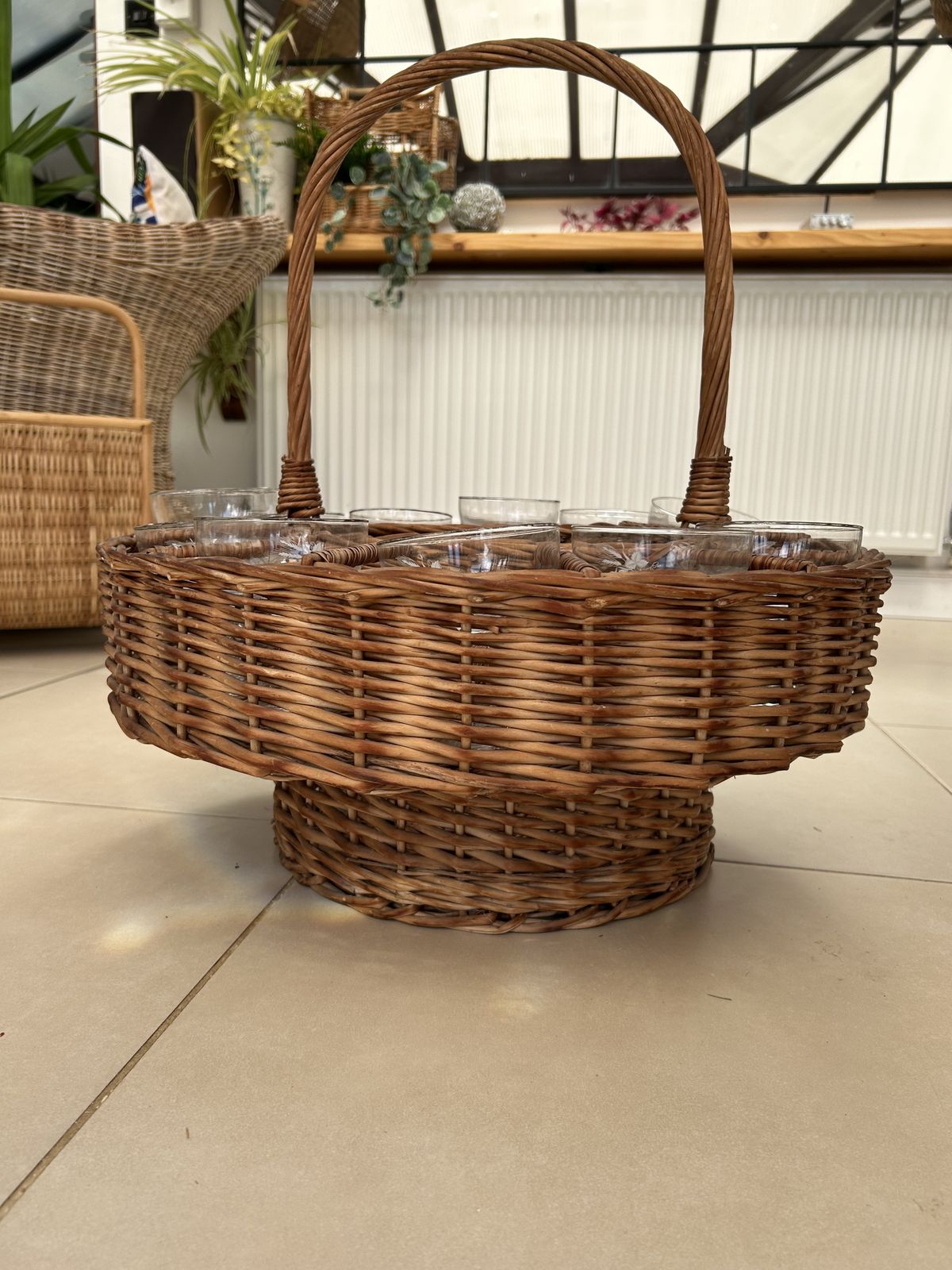 Vintage French Champagne Picnic Basket With 11 Coupe Glasses