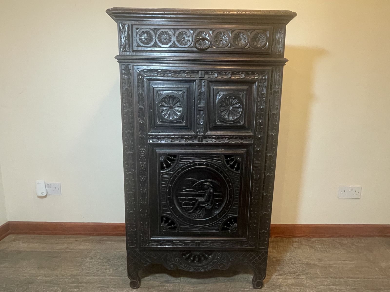 Antique French 20th Century Ornately Carved Housekeeper’s / Kitchen Food Cupboard