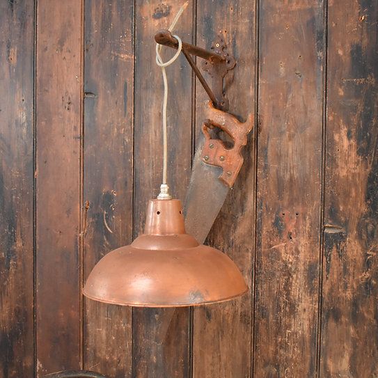 Vintage Industrial Salvaged Aged Copper Shade Rewired Pendant Dowlight photo vintage