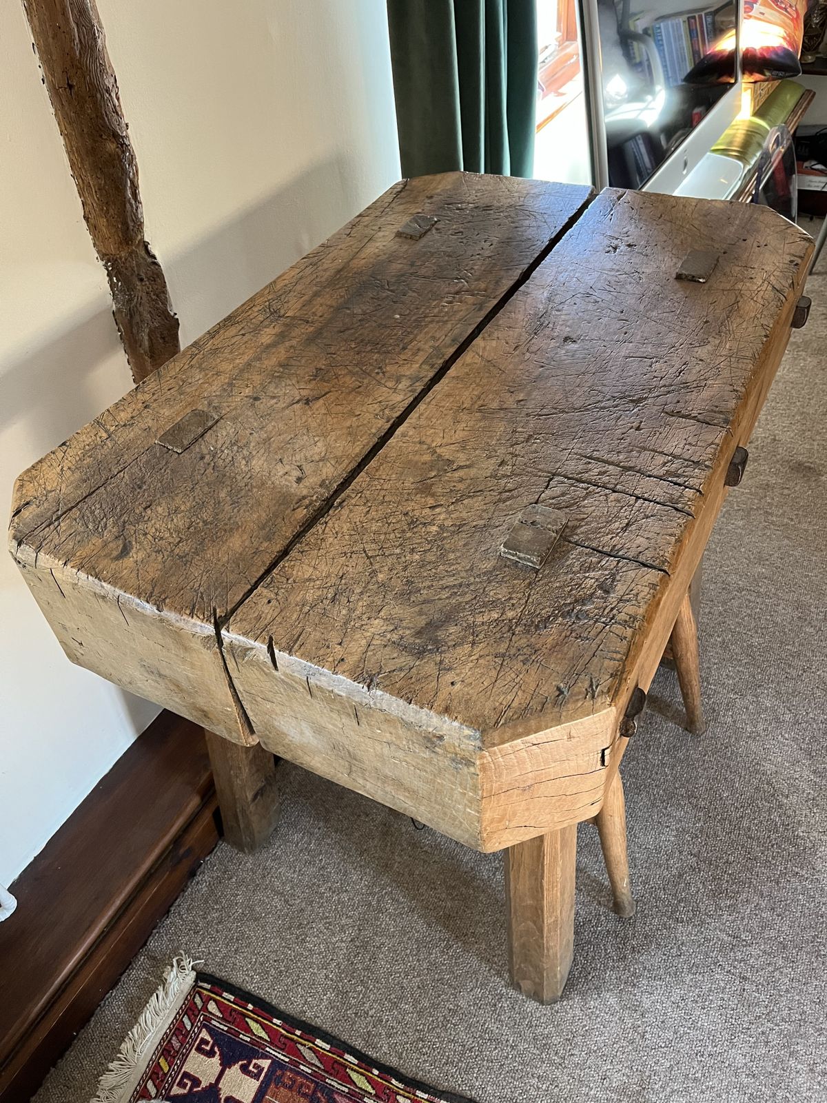 Rare French Antique Pine Butchers Block photo furniture