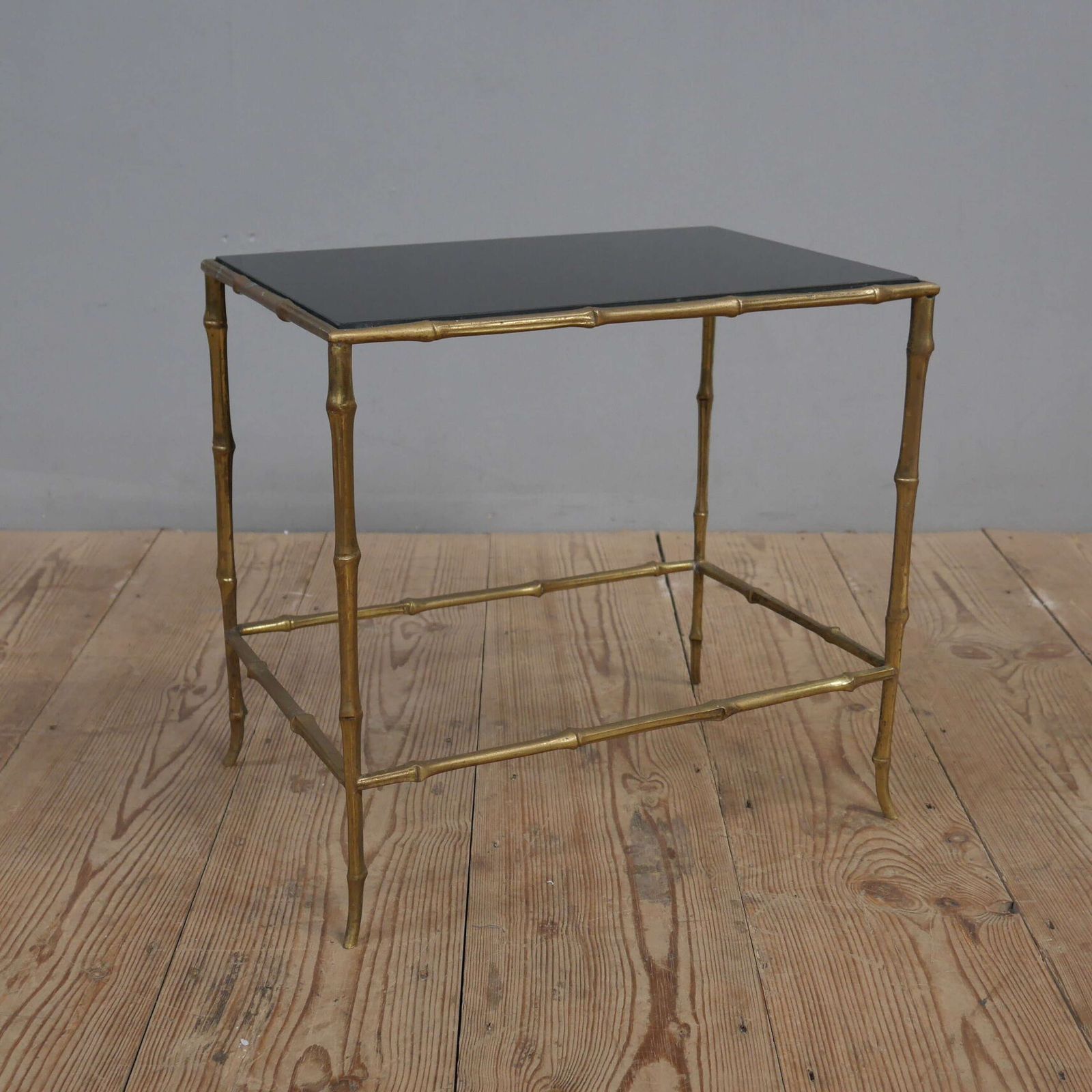 Maison Bagues Faux Bamboo Brass & Vitrolite Side Table