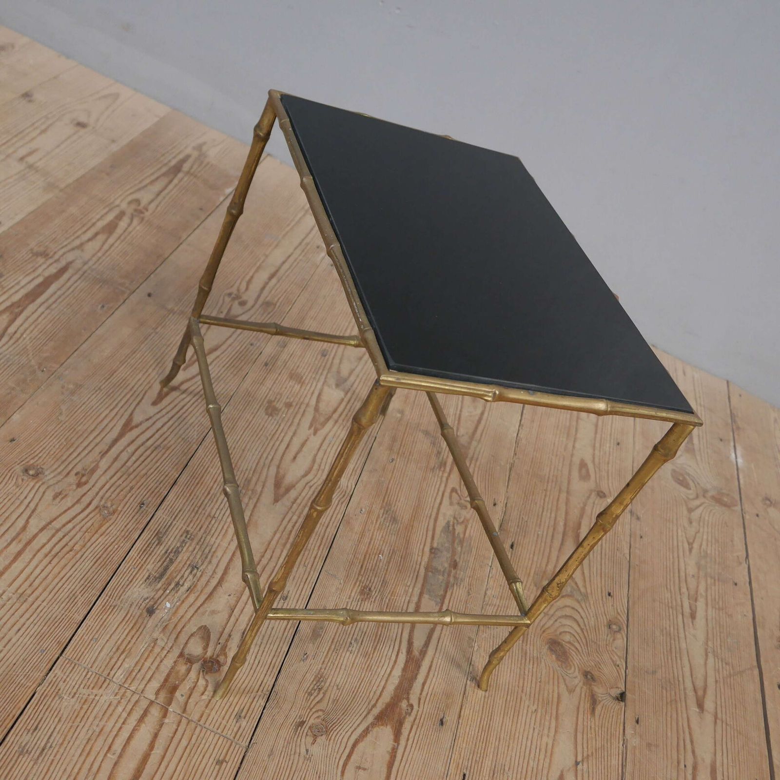 Maison Bagues Faux Bamboo Brass & Vitrolite Side Table photo buy