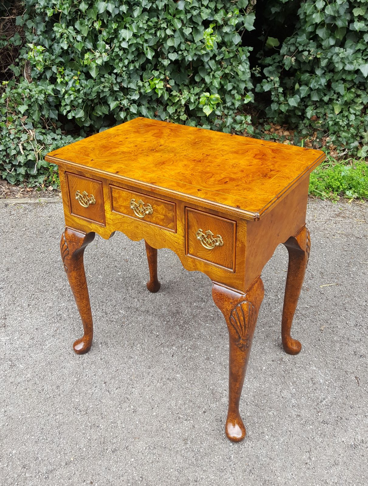 Antique Style Burr Walnut 3 Drawer Hall Table photo vinterior
