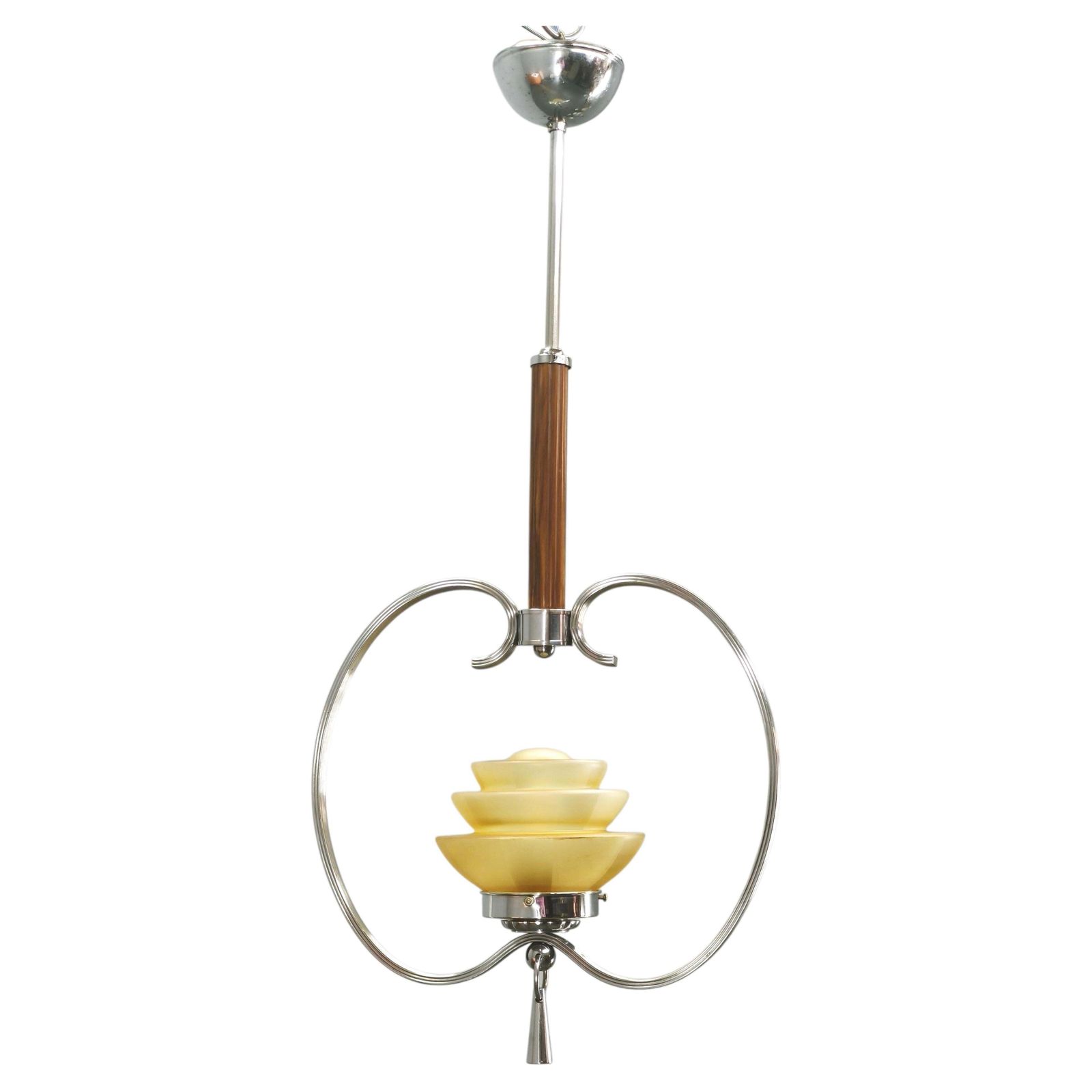 1930s Czech Art Deco Chrome And Frosted Glass Chandelier