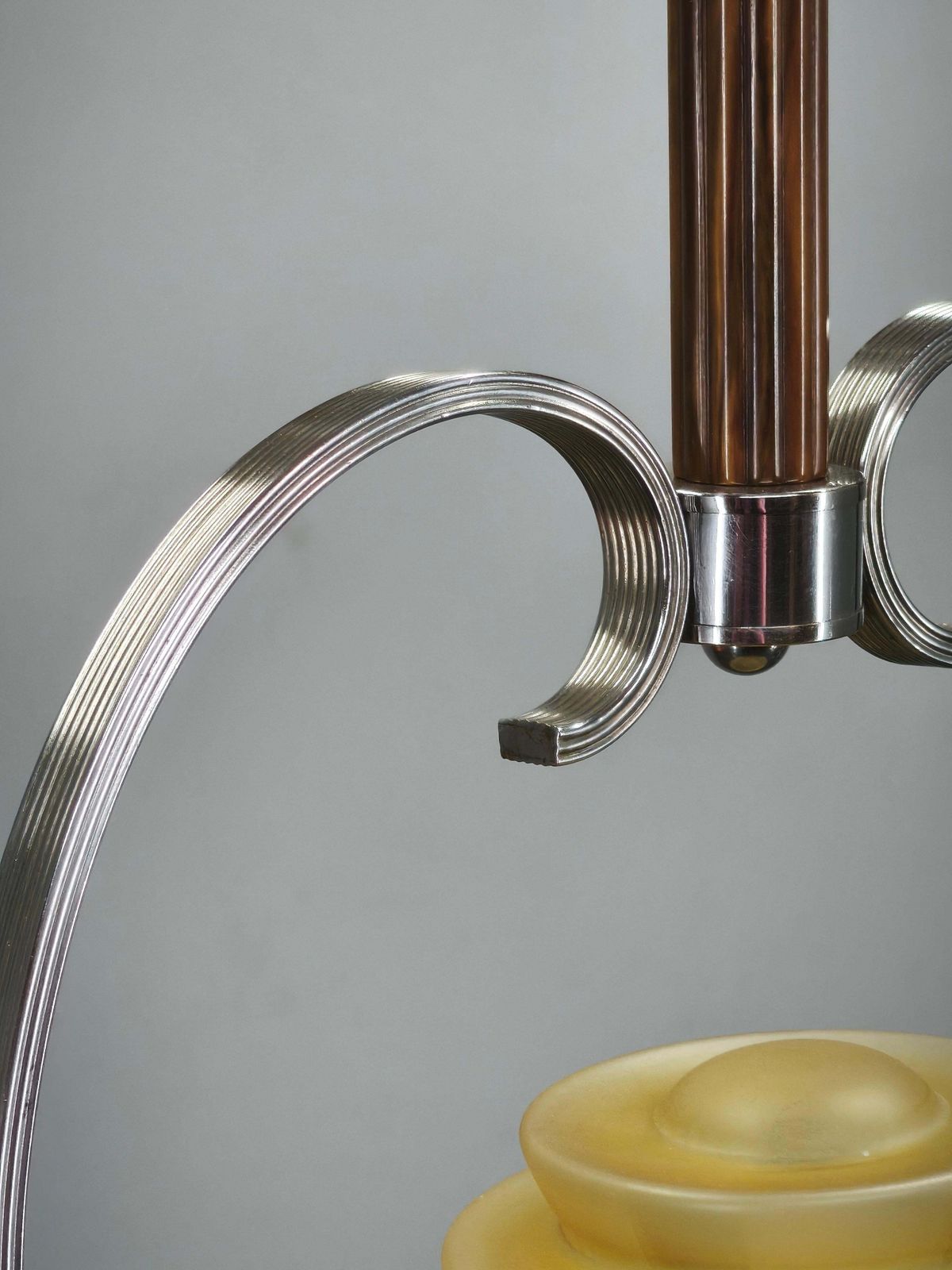 1930s Czech Art Deco Chrome And Frosted Glass Chandelier photo vintage