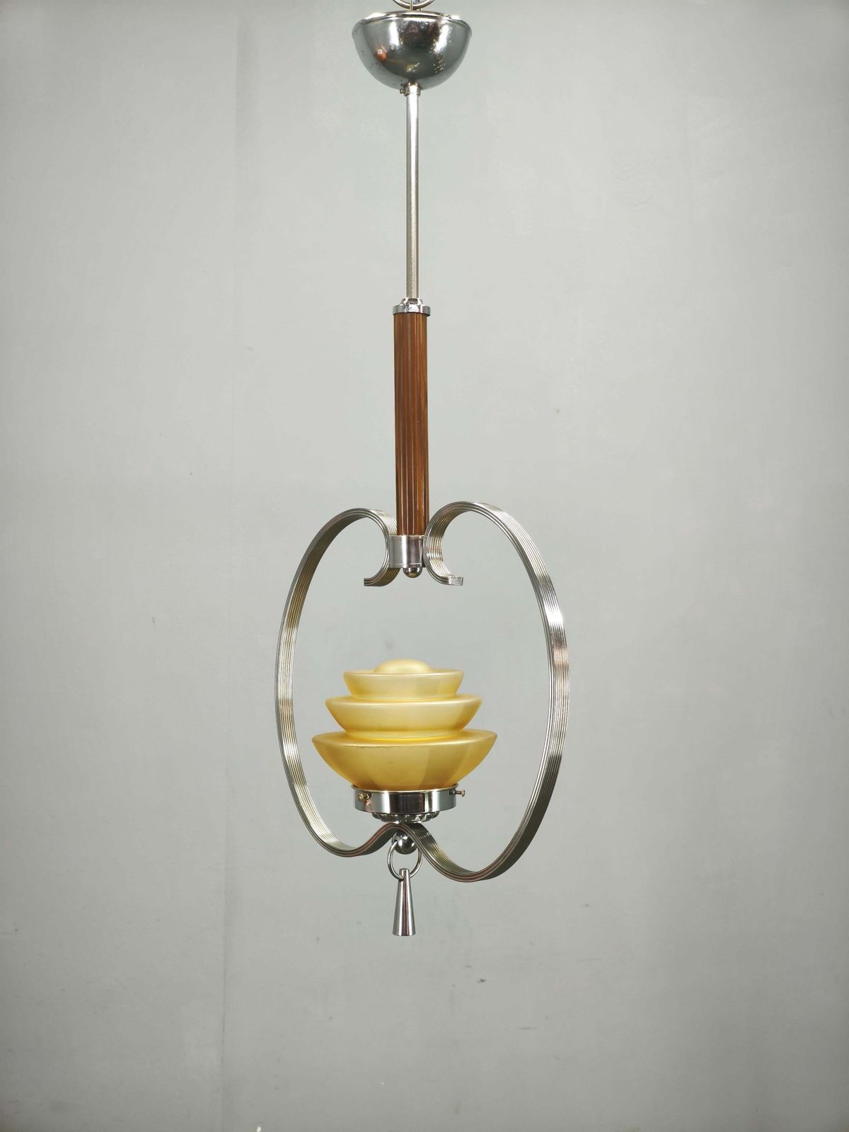 489.0 1930s Czech Art Deco Chrome And Frosted Glass Chandelier photo