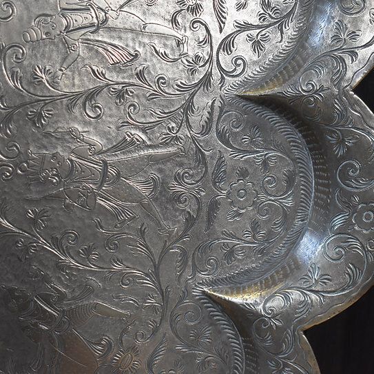 Antique Indian Kashmir Hand Engraved Scalloped Brass Wrought Iron Side Tea Table photo Furniture