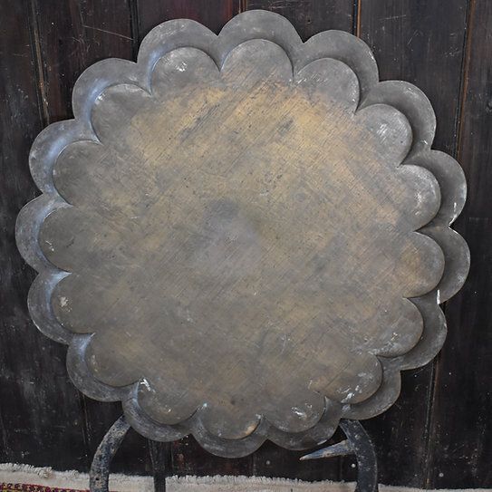Furniture Antique Indian Kashmir Hand Engraved Scalloped Brass Wrought Iron Side Tea Table photo