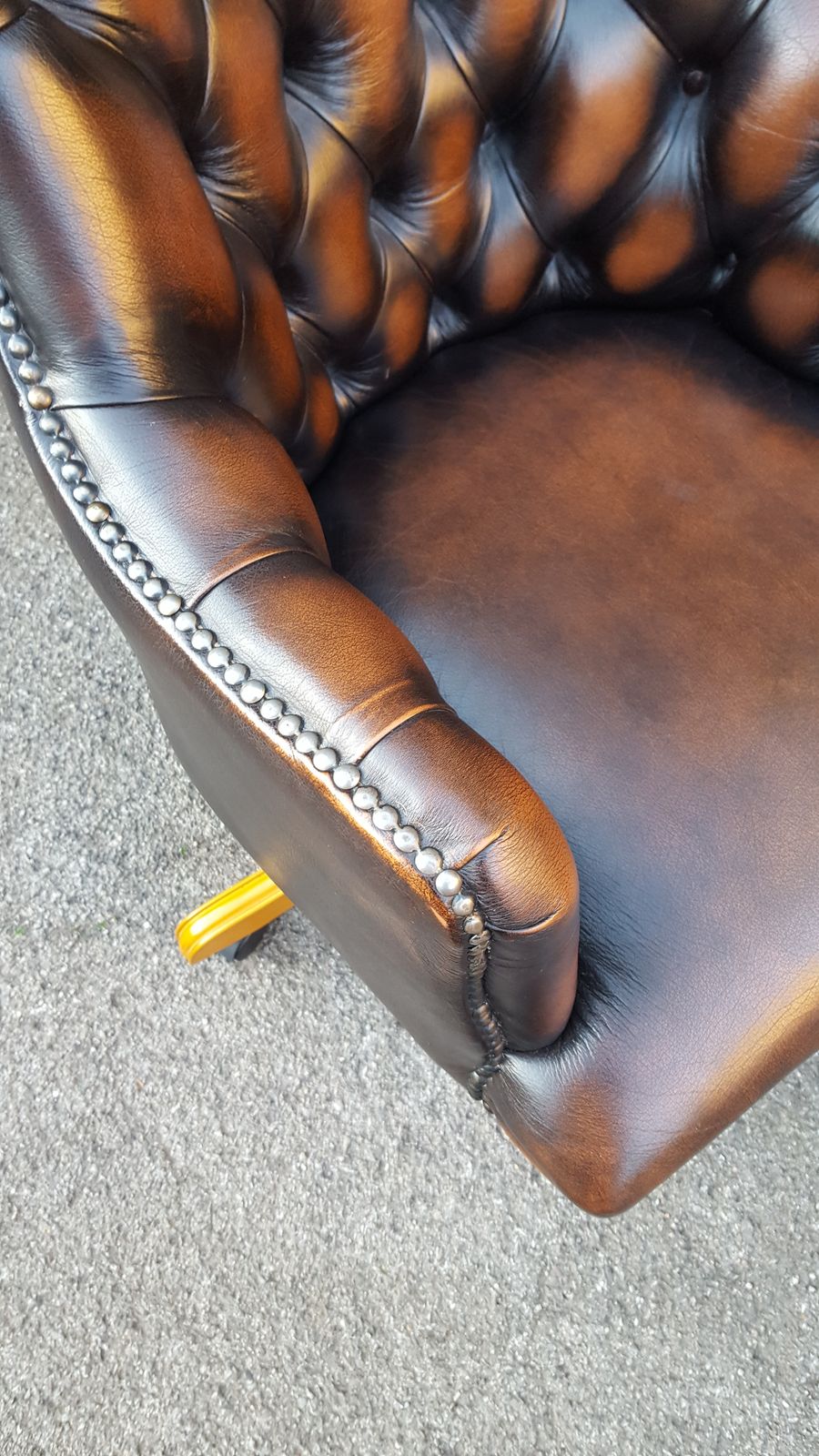 Antique Style Brown Leather Swivel Desk Chair photo for sale