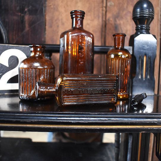 photo for sale Antique Victorian Apothecary Not To Be Taken Poison Brown Glass Bottle Set Of 4
